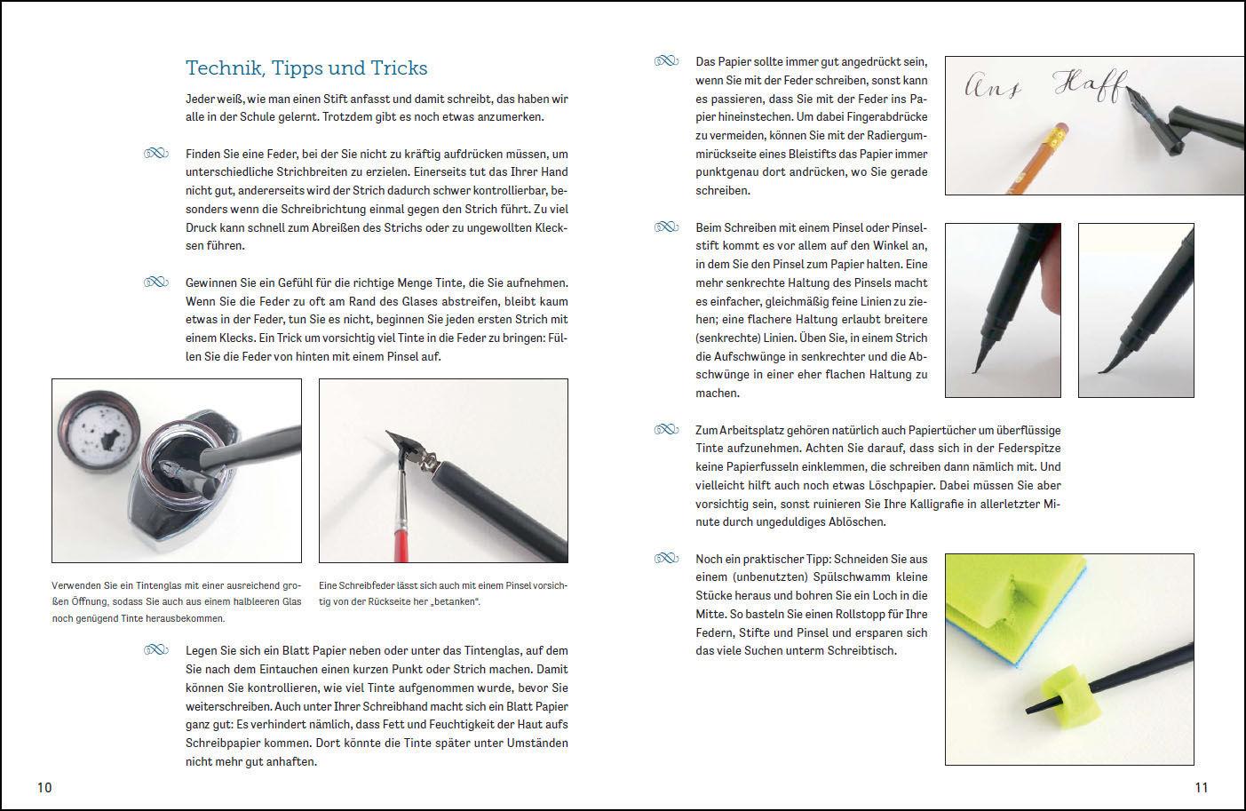 Beispielinhalt (Bild) Kalligrafie und Lettering. Schön schreiben mit Feder, Stift und Pinsel