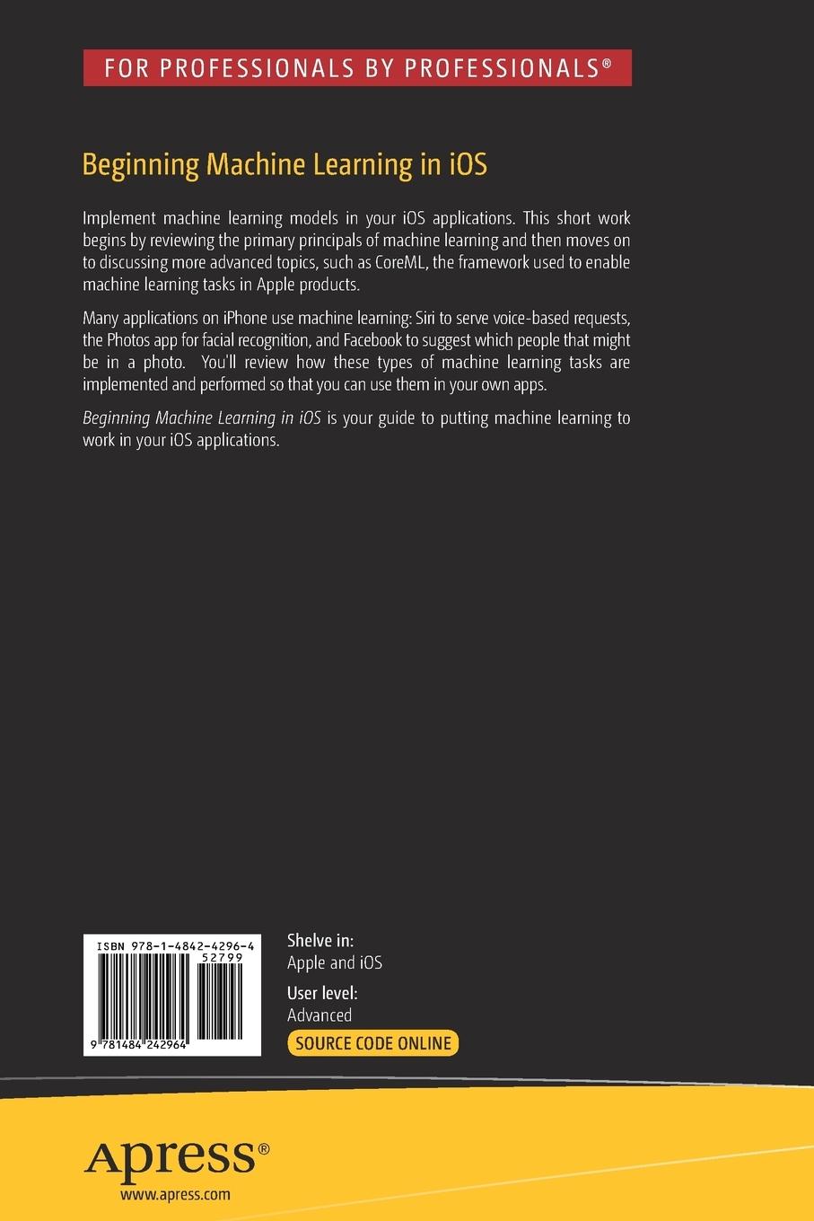 Rückseitencover Beginning Machine Learning in iOS