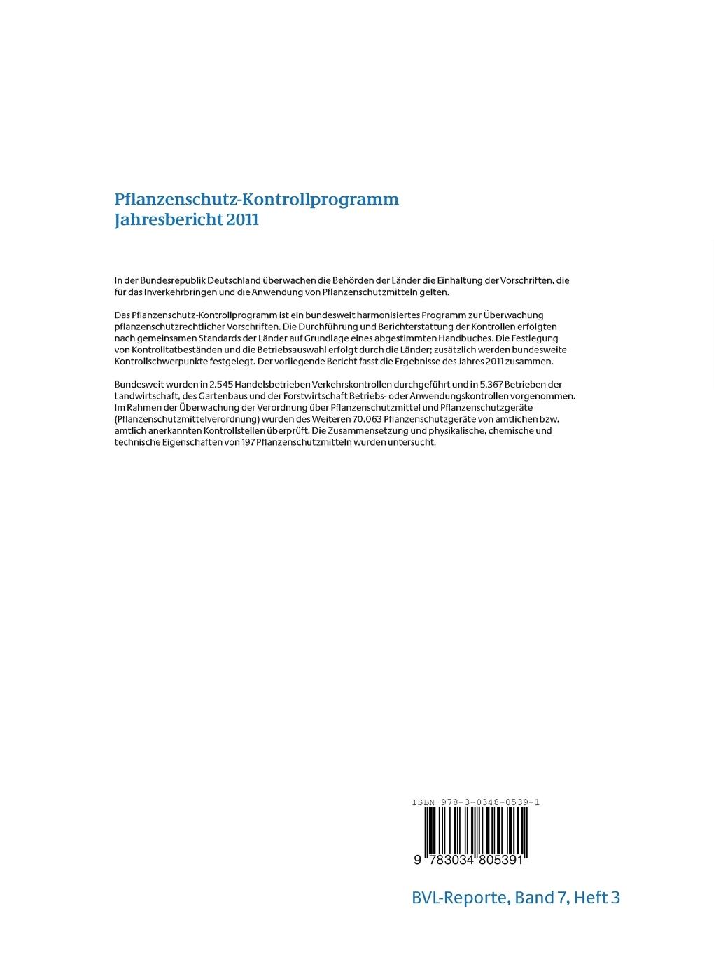 Rückseitencover Berichte zu Pflanzenschutzmitteln 2011