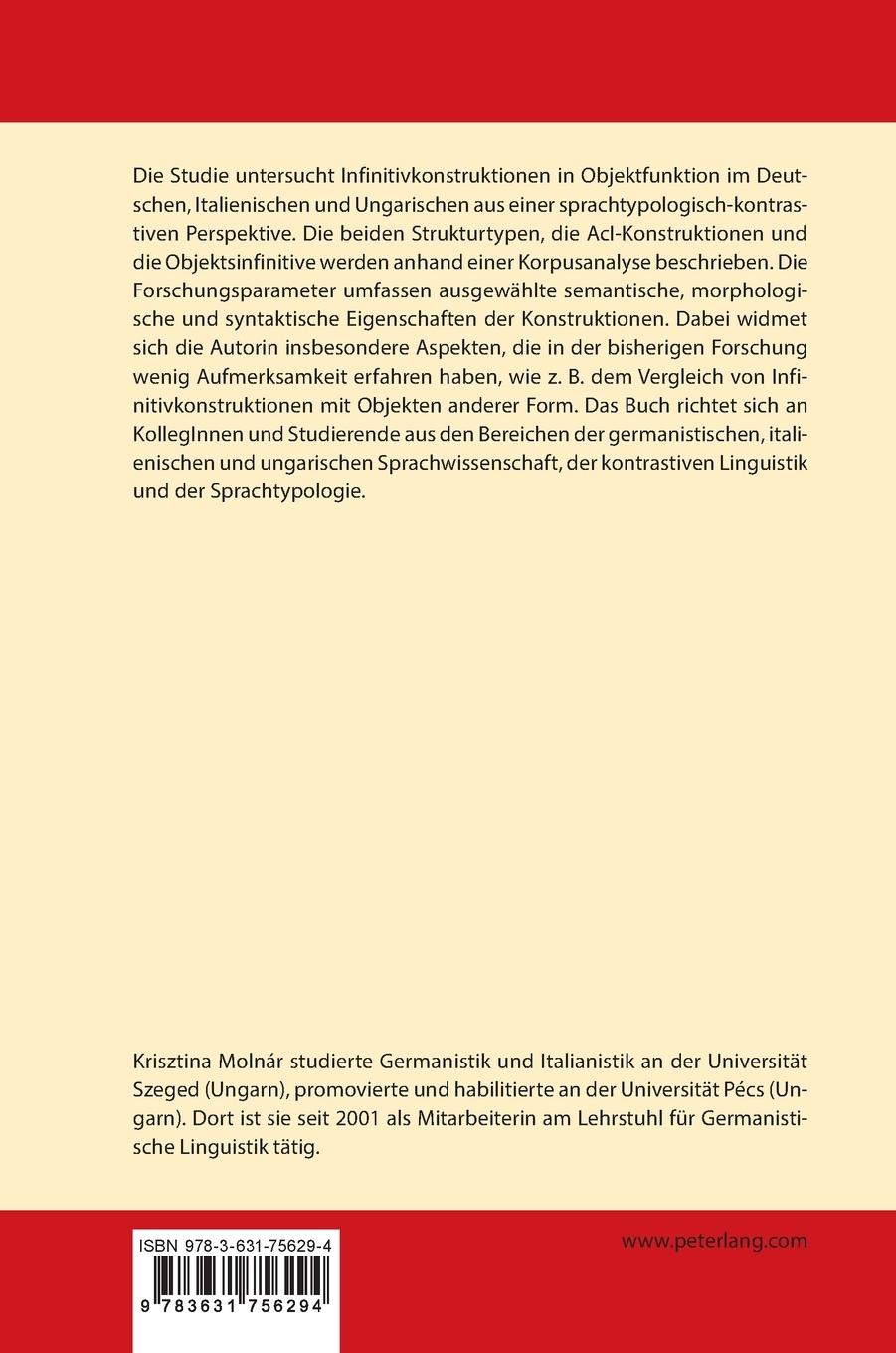 Rückseitencover Infinitivkonstruktionen als Objekte im Sprachvergleich