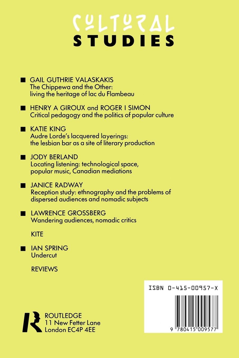 Rückseitencover Cultural Studies (Volume 2 Issue 3)