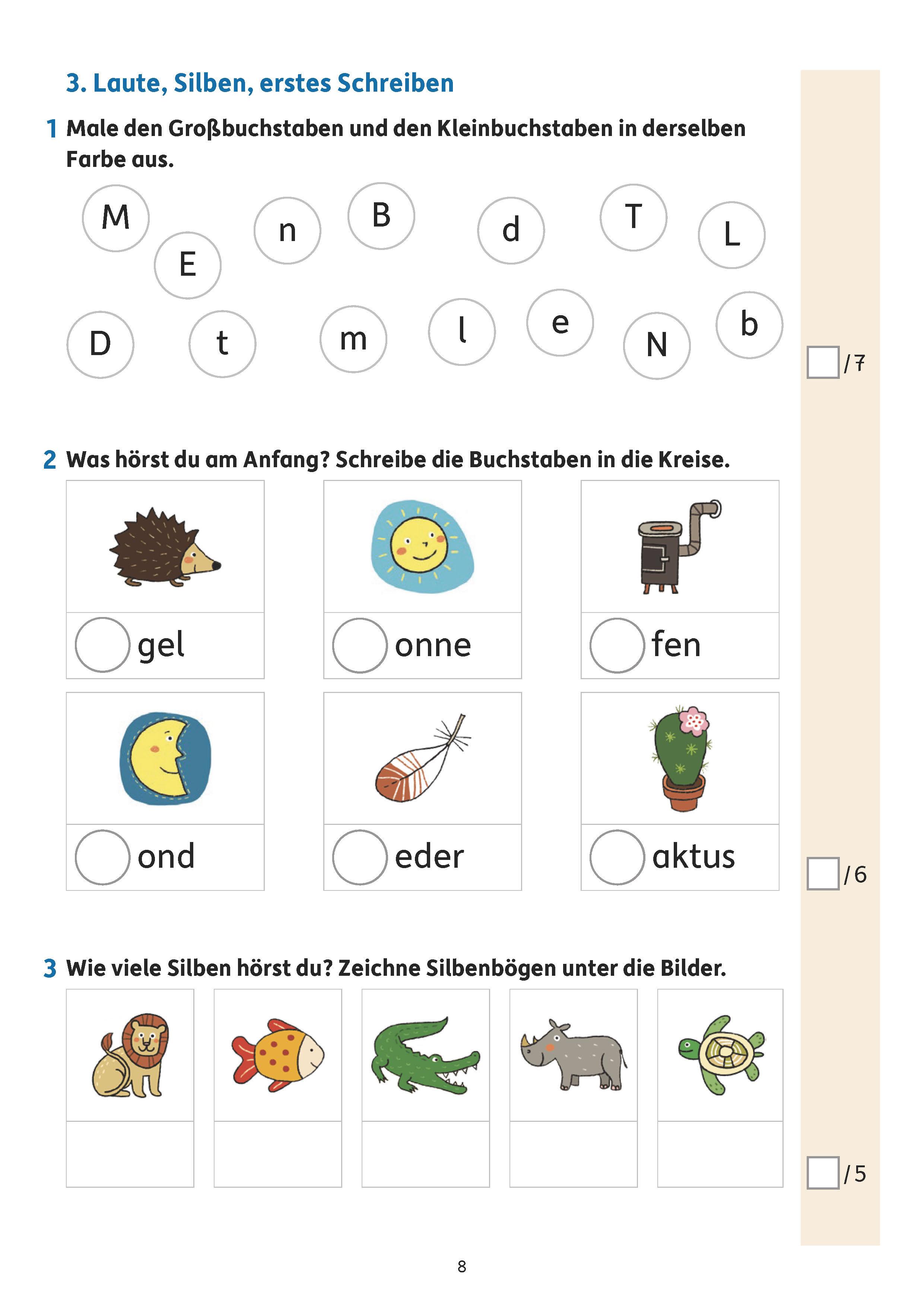 Beispielinhalt (Bild) Übungsheft mit Tests in Deutsch 1. Klasse