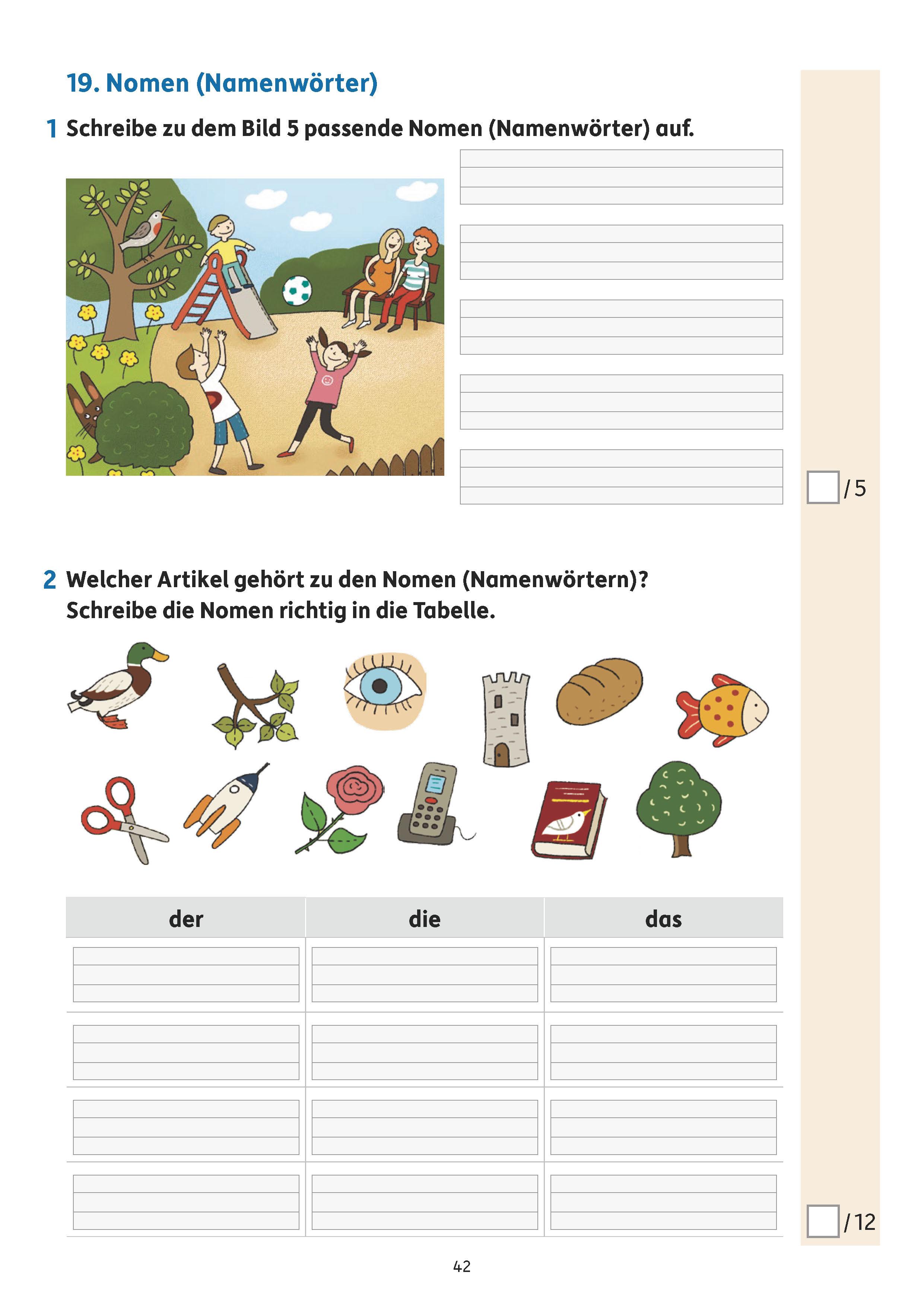 Beispielinhalt (Bild) Übungsheft mit Tests in Deutsch 1. Klasse