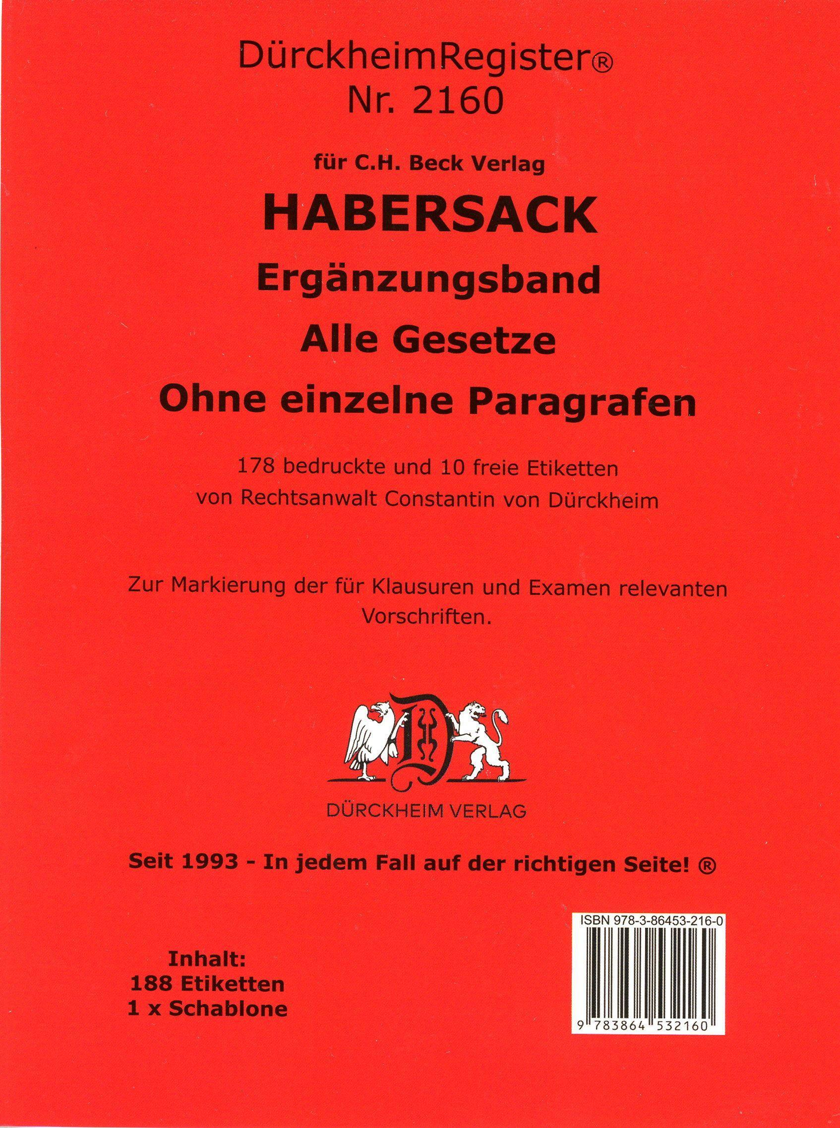 Vorderes Coverbild DürckheimRegister® Ergänzungsband alleGesetze