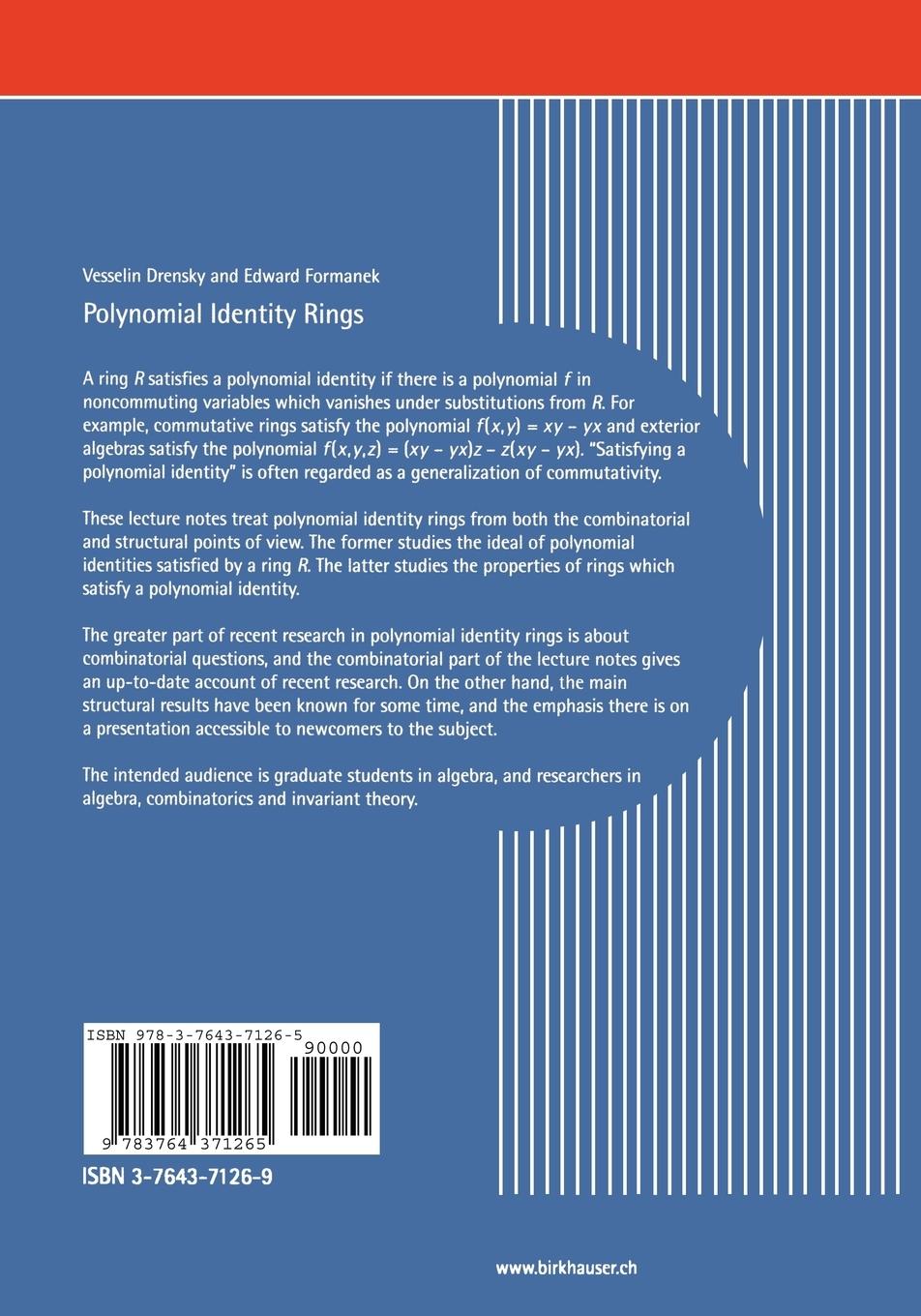 Rückseitencover Polynomial Identity Rings