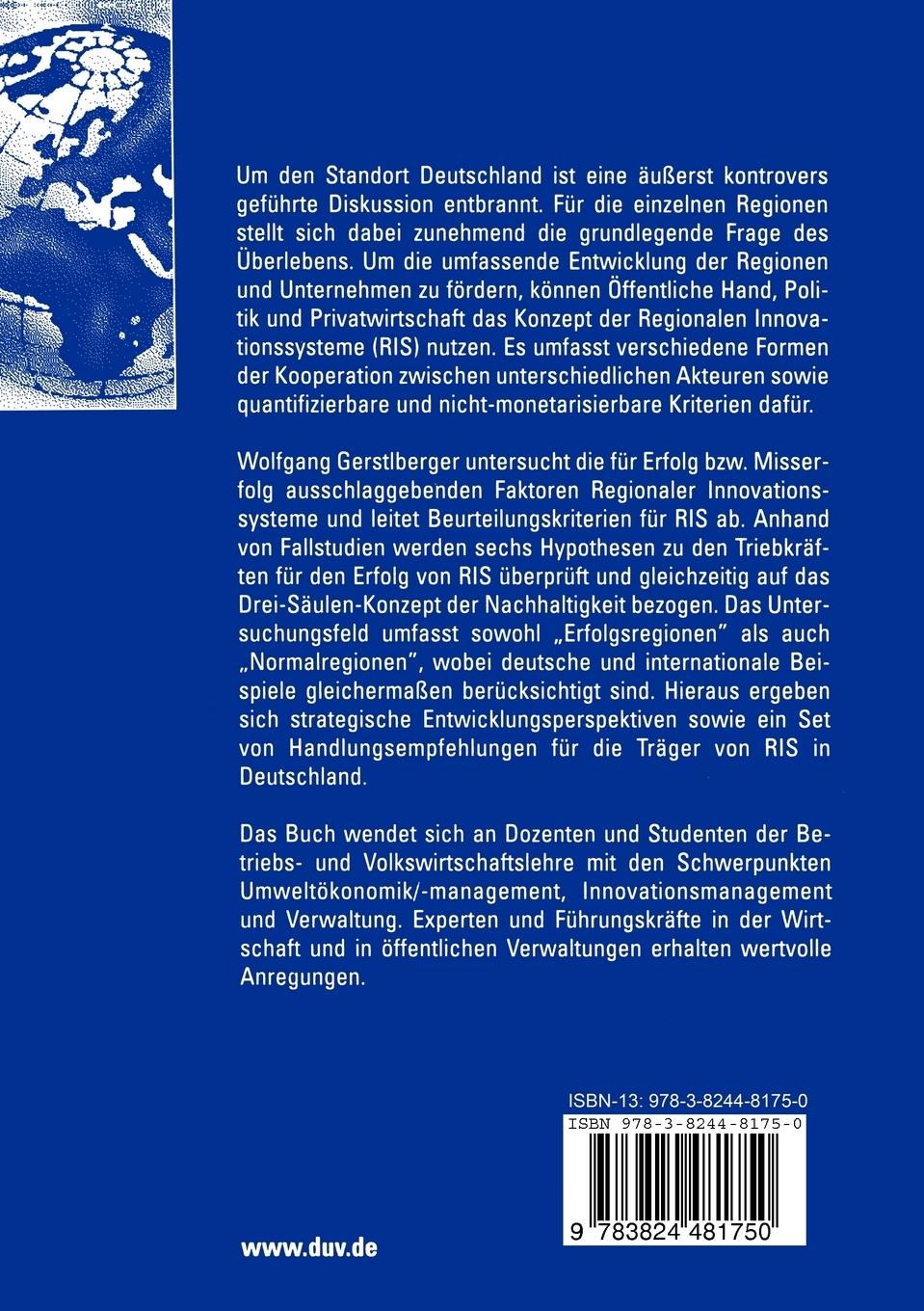 Rückseitencover Regionale Innovationssysteme aus betriebswirtschaftlicher Perspektive