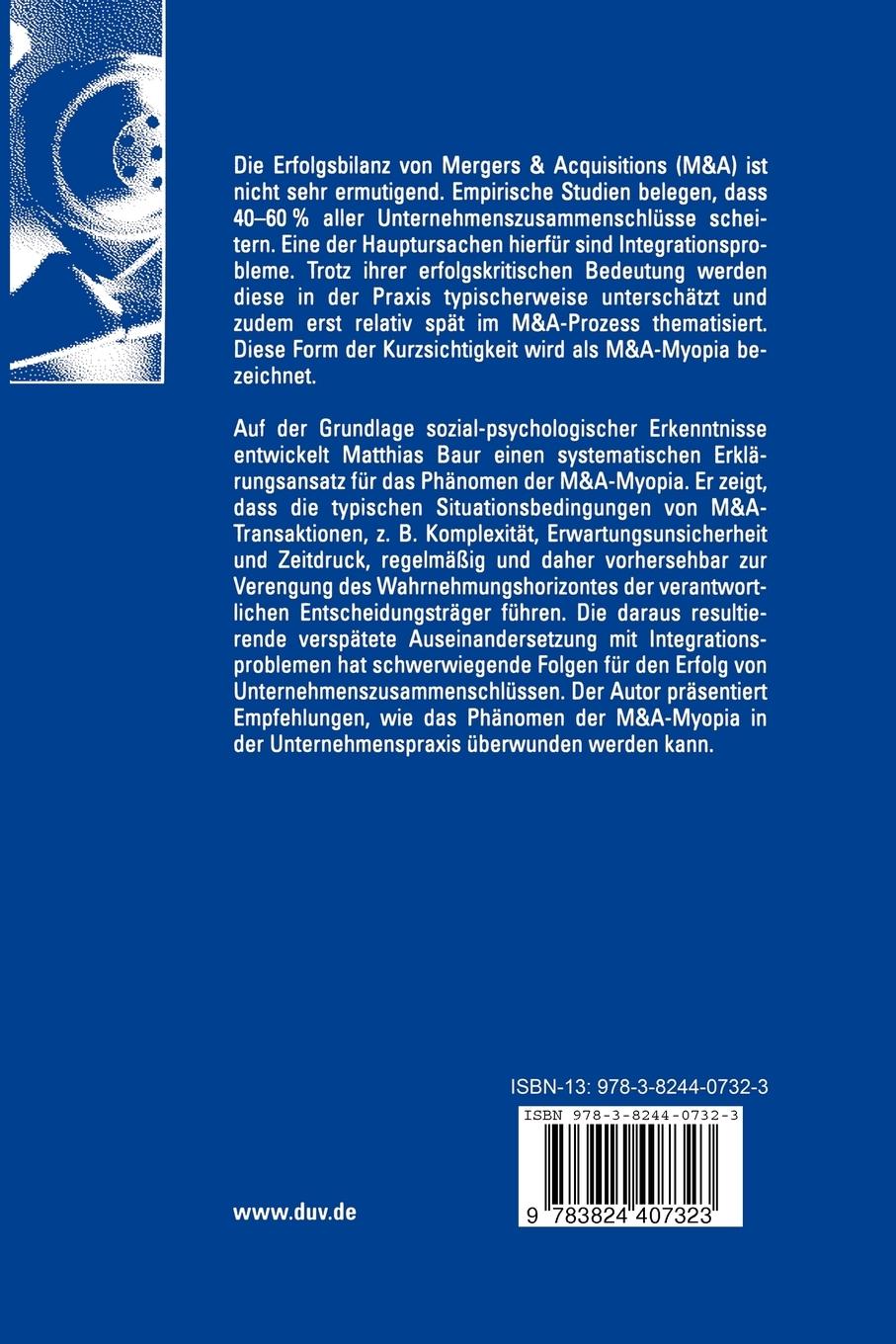 Rückseitencover M&A-Myopia und Integrationsmanagement