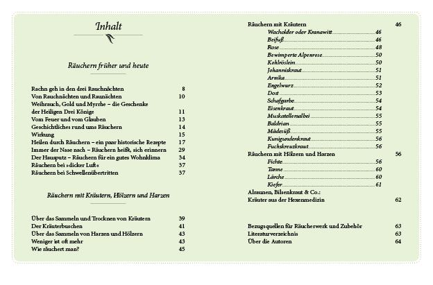 Beispielinhalt (Bild) Das kleine Buch: Räuchern mit Kräutern und Harzen