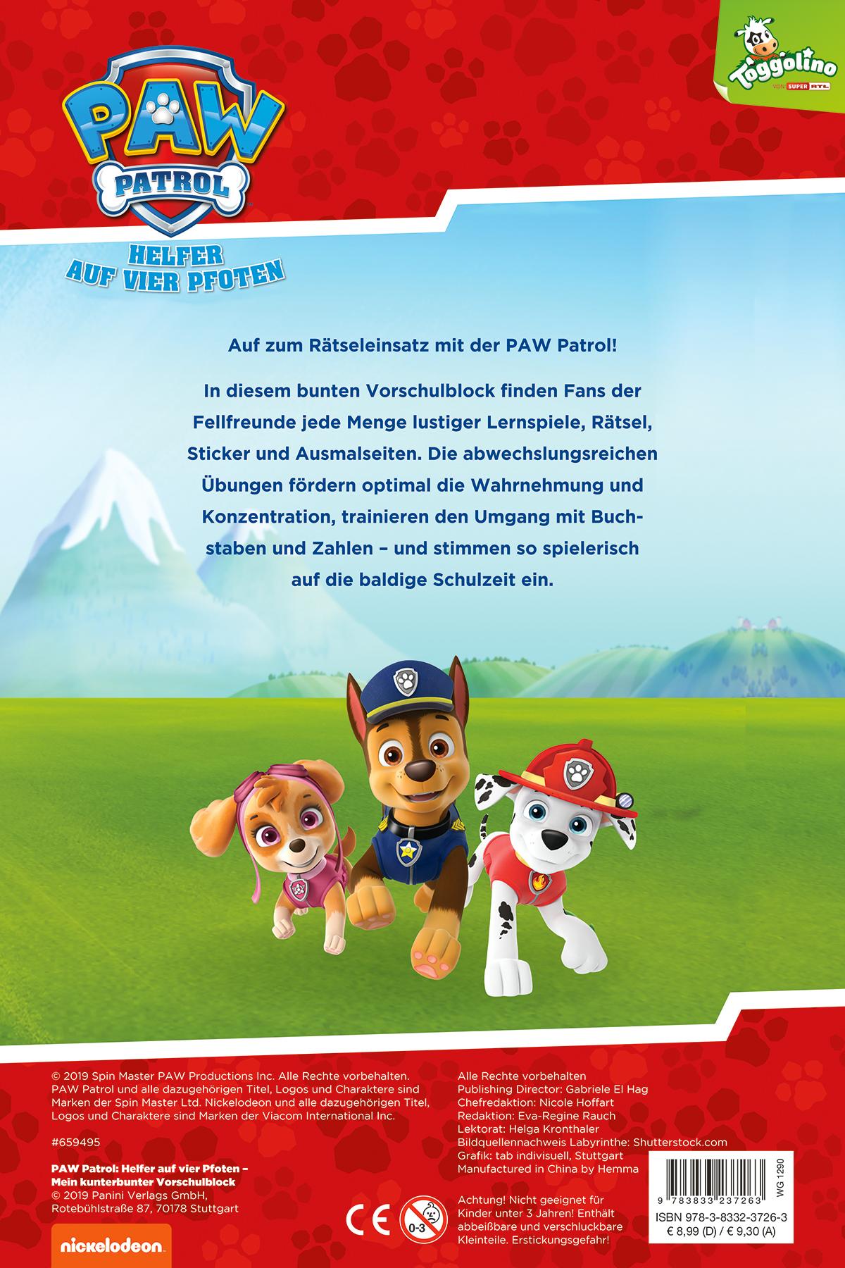 Rückseitencover PAW Patrol: Mein kunterbunter Vorschulblock