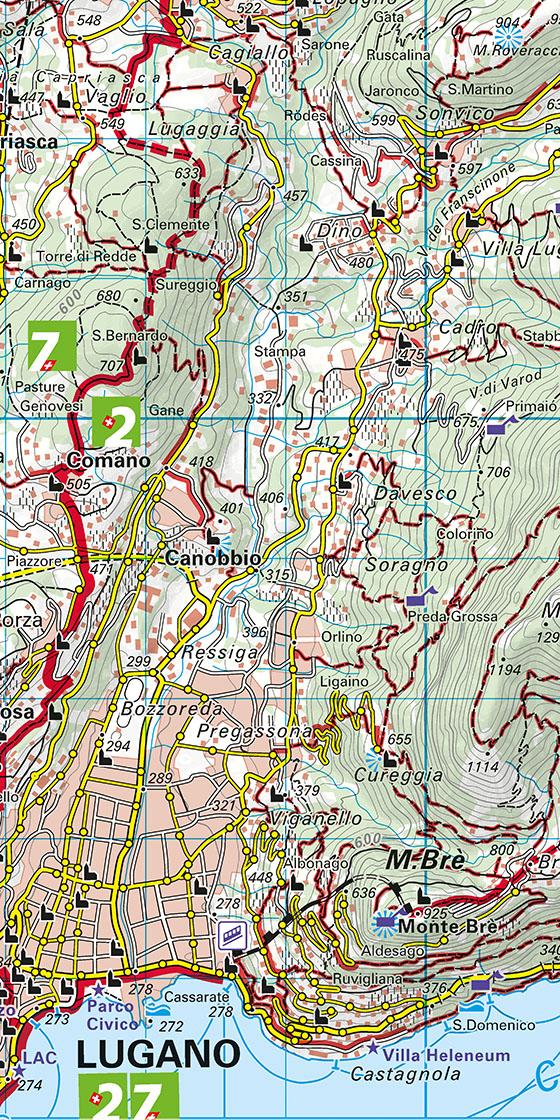 Beispielinhalt (Bild) Lugano - Sottoceneri - Gambarogno 50 Wanderkarte 1:40 000 matt laminiert