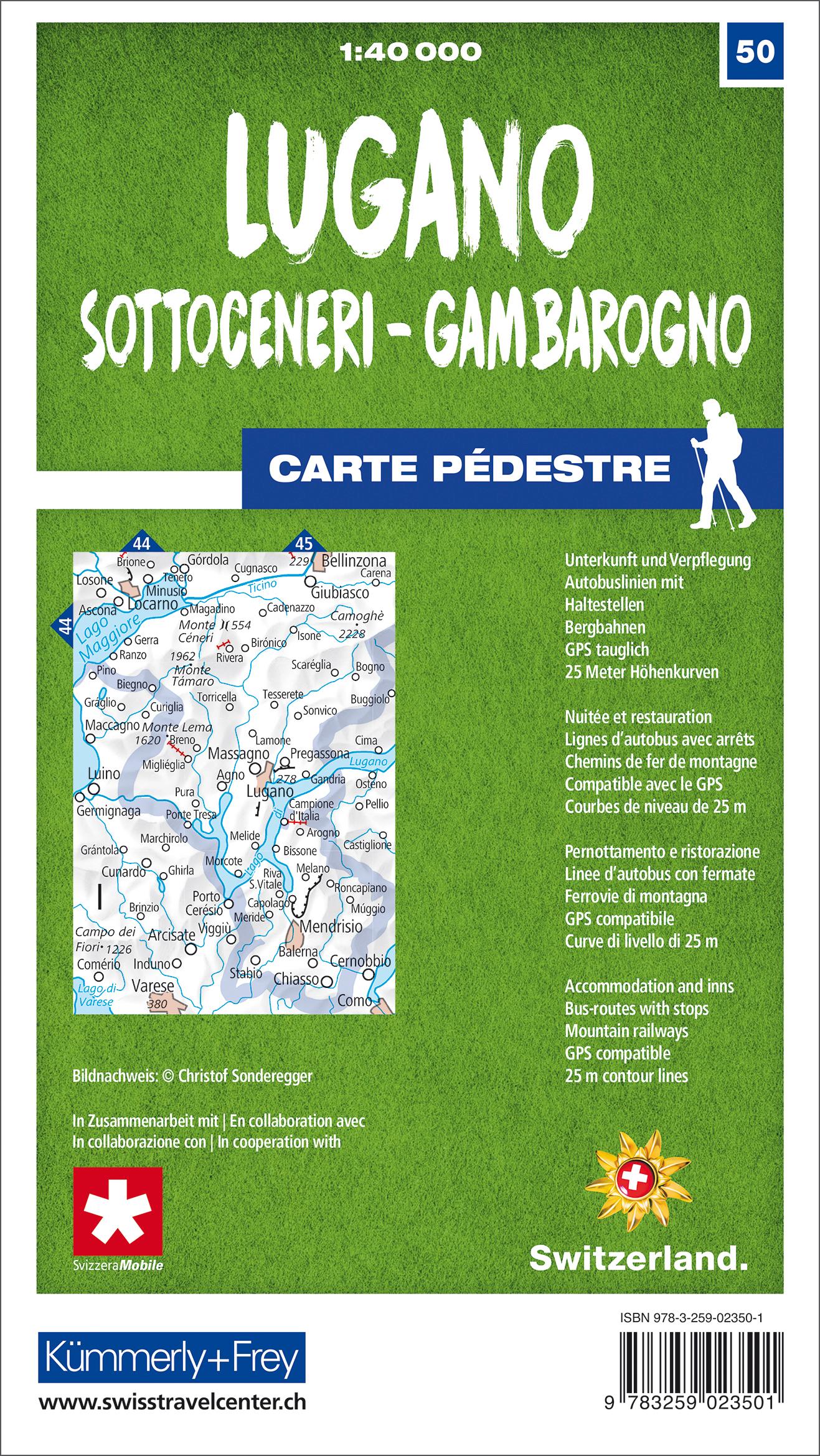 Rückseitencover Lugano - Sottoceneri - Gambarogno 50 Wanderkarte 1:40 000 matt laminiert
