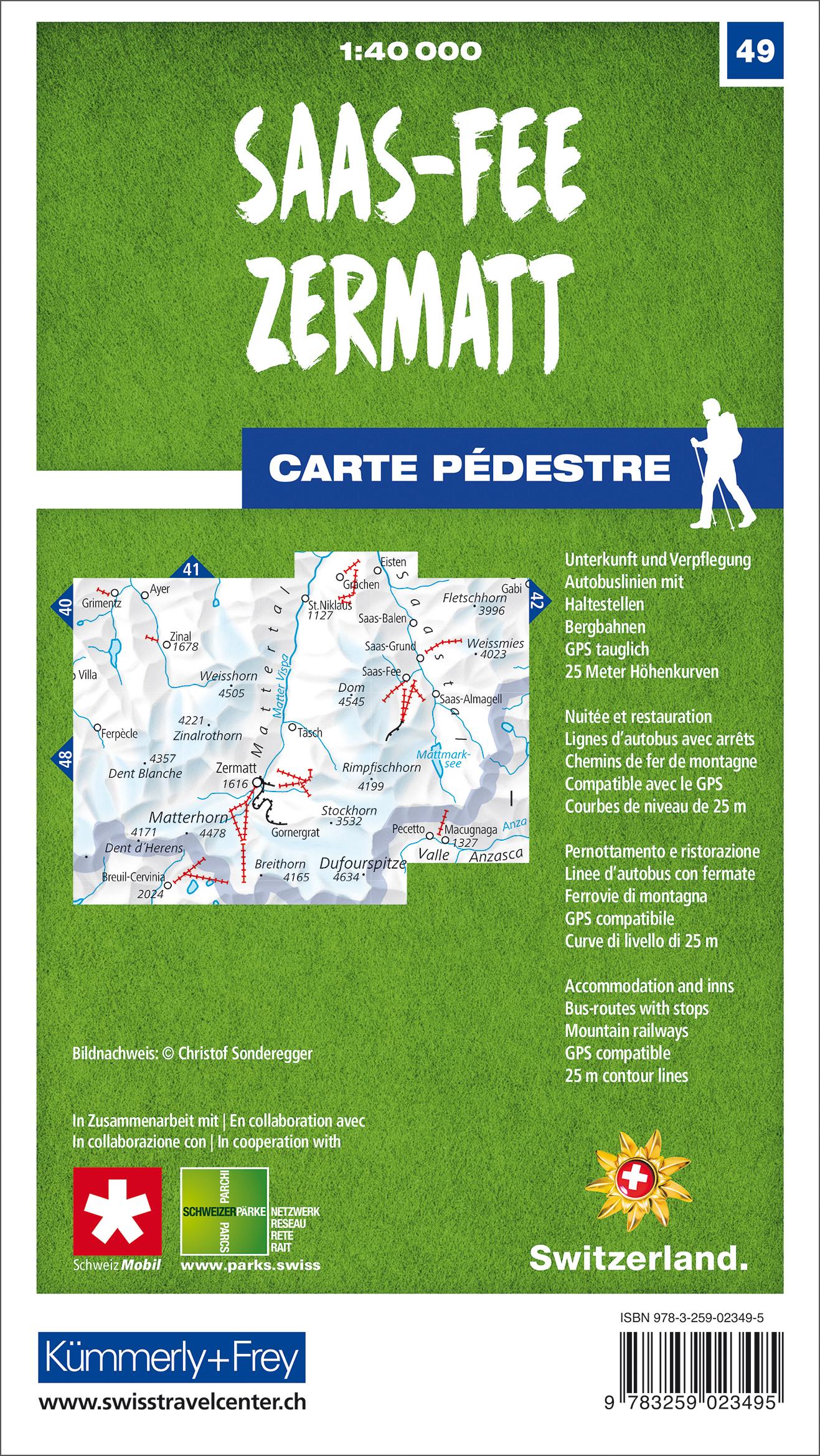 Rückseitencover Zermatt - Saas-Fee 49 Wanderkarte 1:40 000 matt laminiert