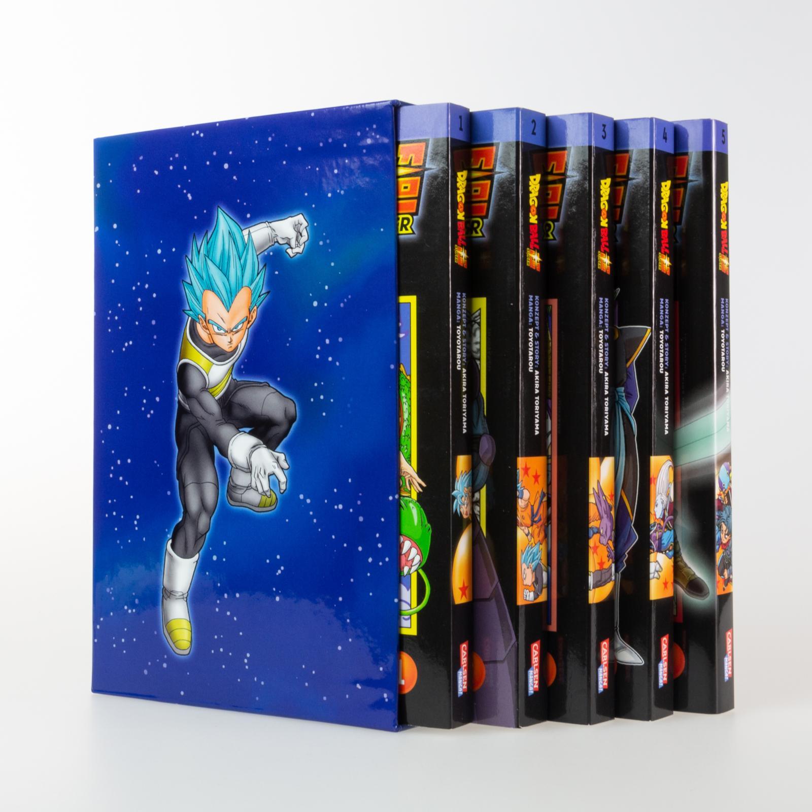 Beispielinhalt (Bild) Dragon Ball Super Bände 1-5 im Sammelschuber mit Extra