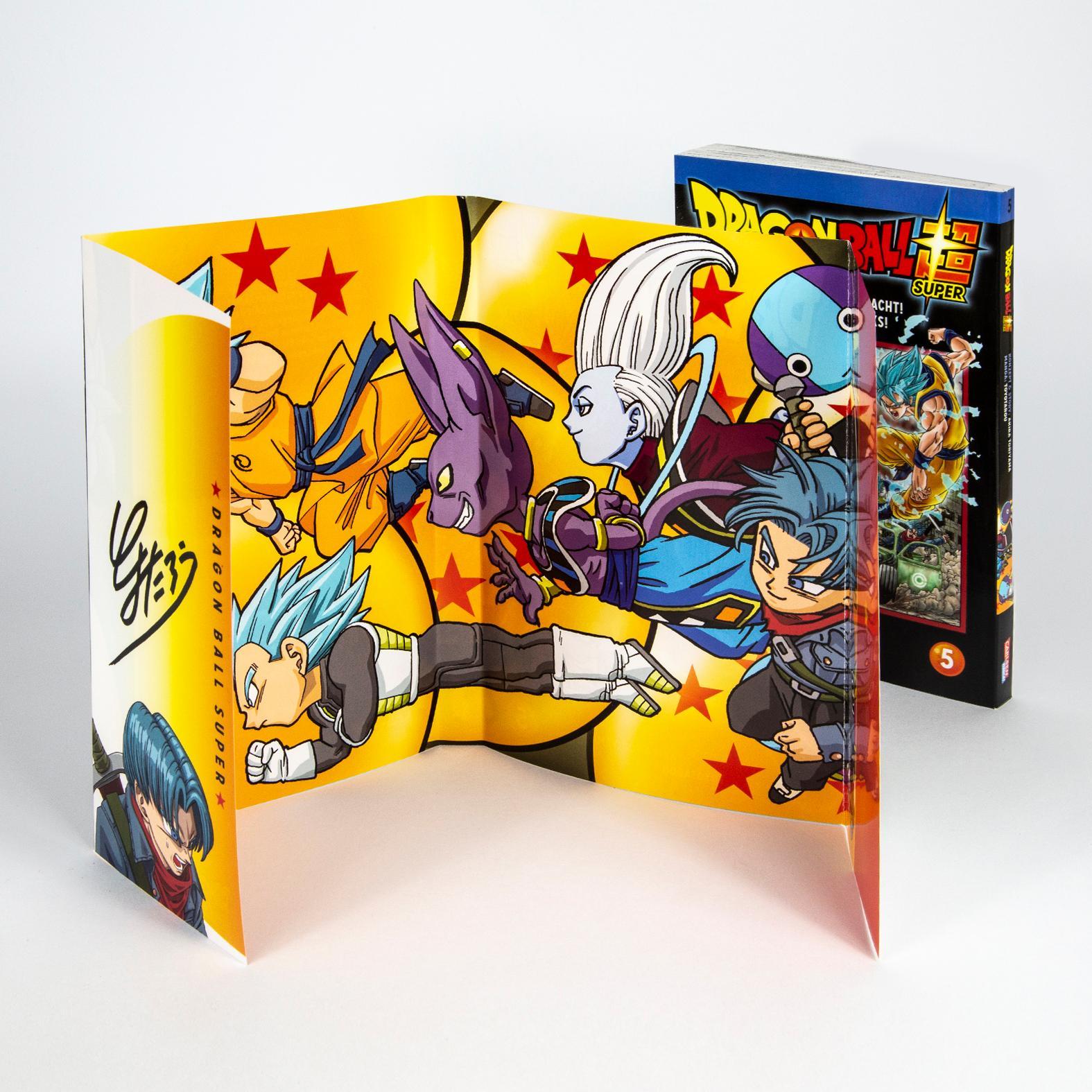Beispielinhalt (Bild) Dragon Ball Super Bände 1-5 im Sammelschuber mit Extra