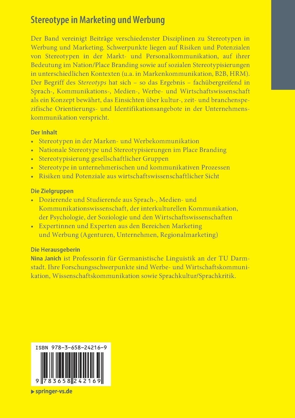 Rückseitencover Stereotype in Marketing und Werbung
