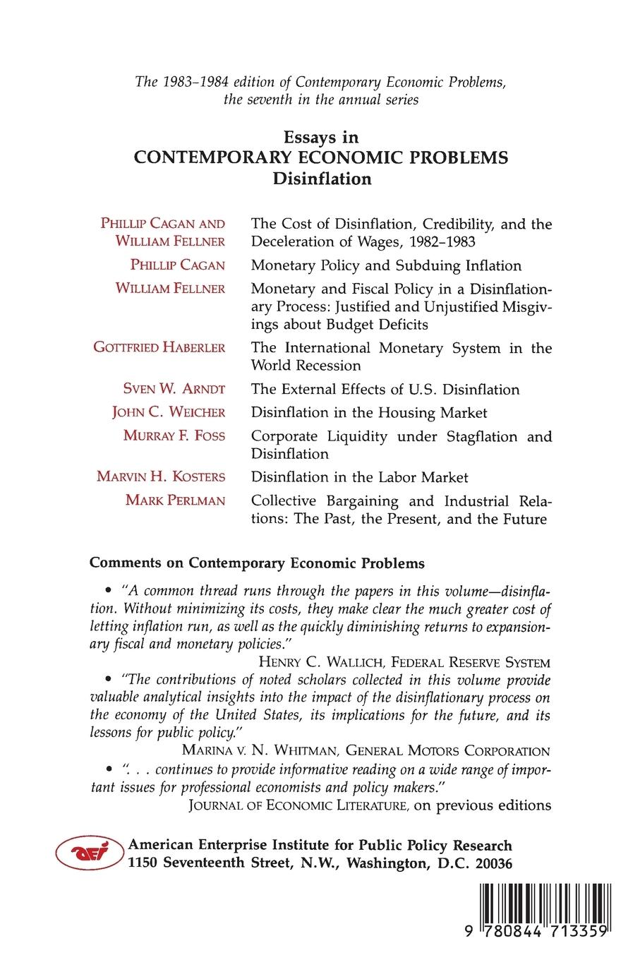 Rückseitencover Essays in Contemporary Economic Problems: Disinflation