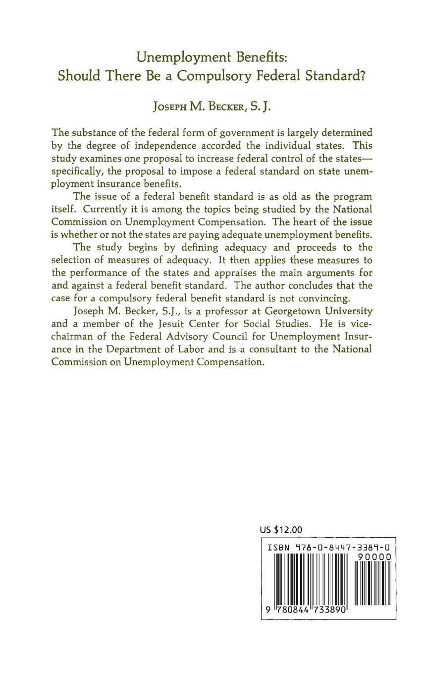 Rückseitencover Unemployment Benefits: Should There Be a Compulsory Federal Standard?