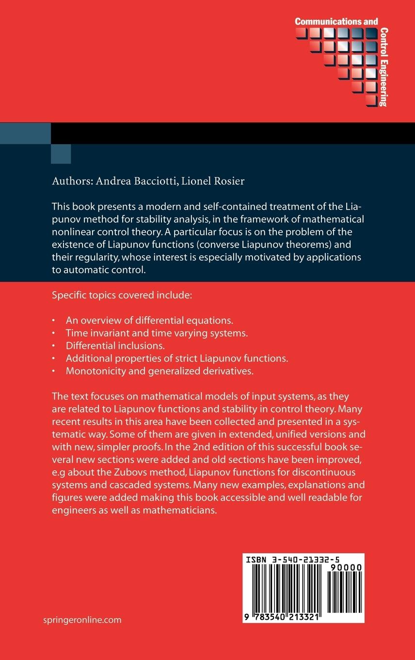 Rückseitencover Liapunov Functions and Stability in Control Theory