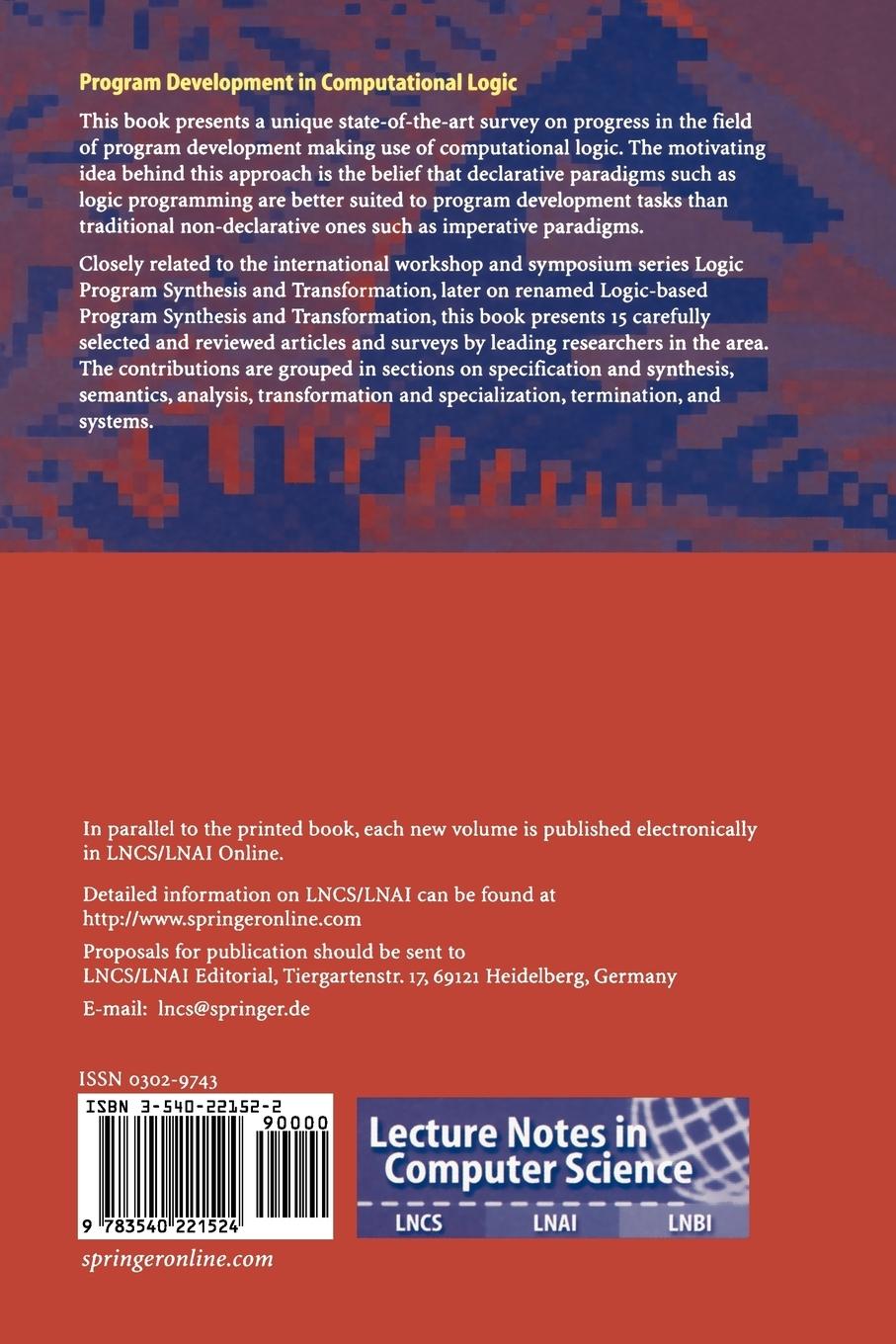 Rückseitencover Program Development in Computational Logic