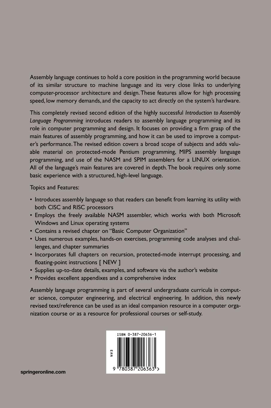 Rückseitencover Introduction to Assembly Language Programming