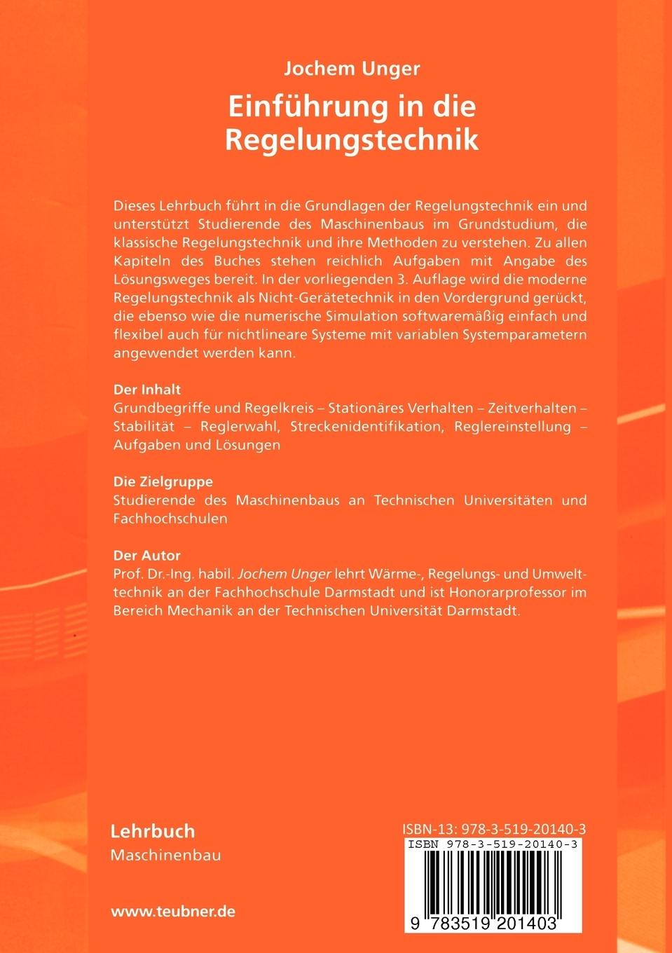 Rückseitencover Einführung in die Regelungstechnik