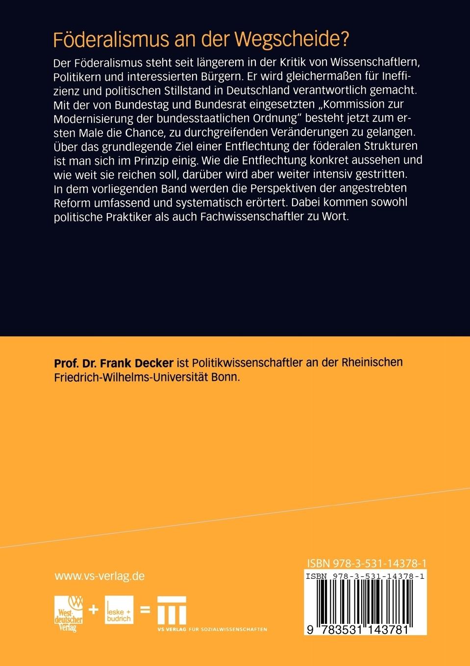 Rückseitencover Föderalismus an der Wegscheide?