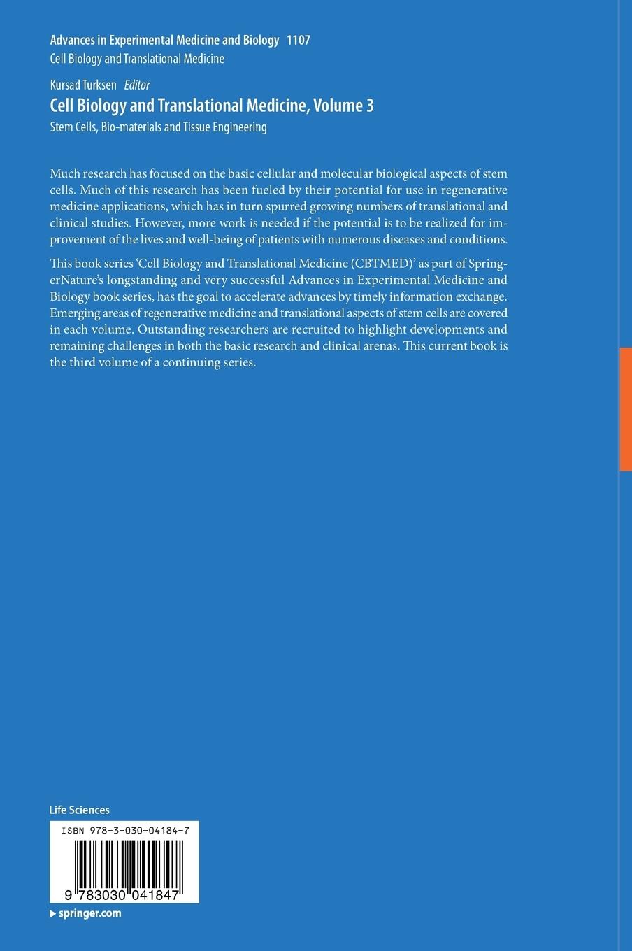 Rückseitencover Cell Biology and Translational Medicine, Volume 3