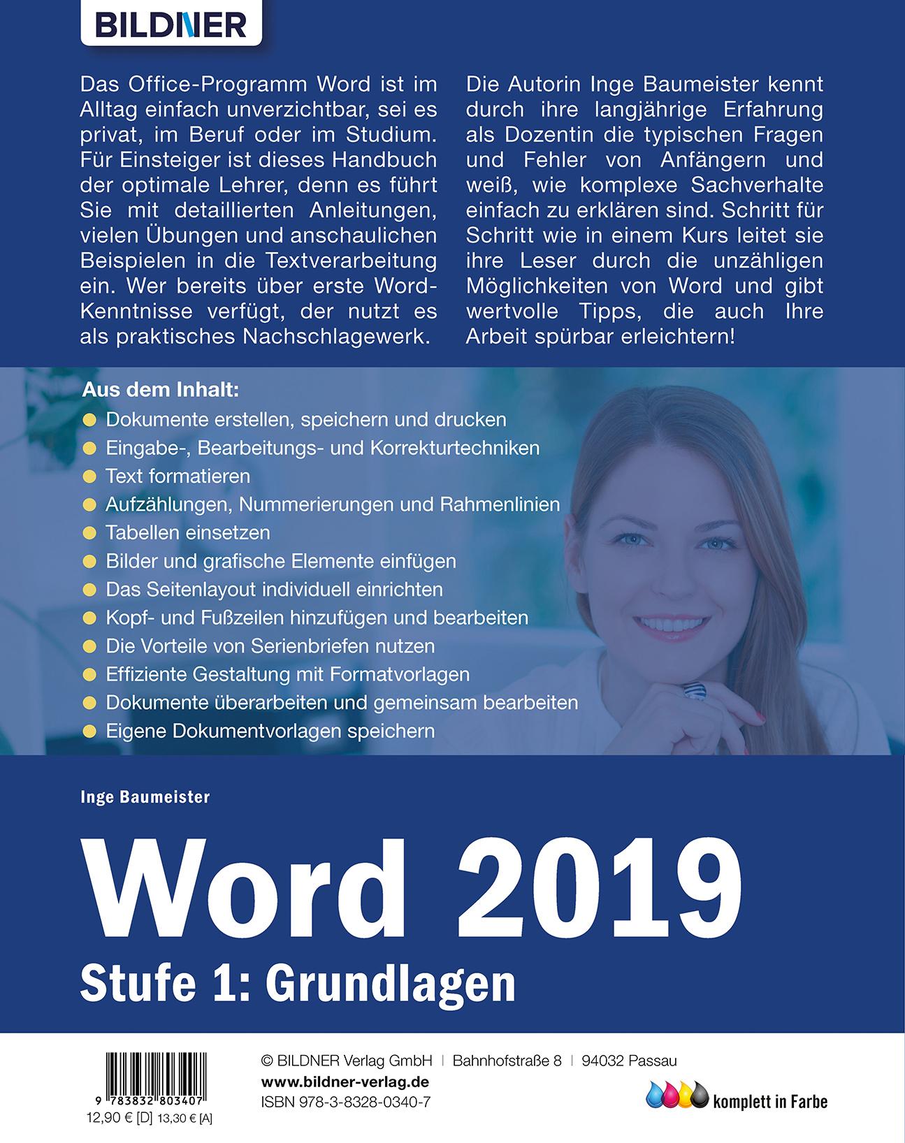 Rückseitencover Word 2019 - Stufe 1: Grundlagen