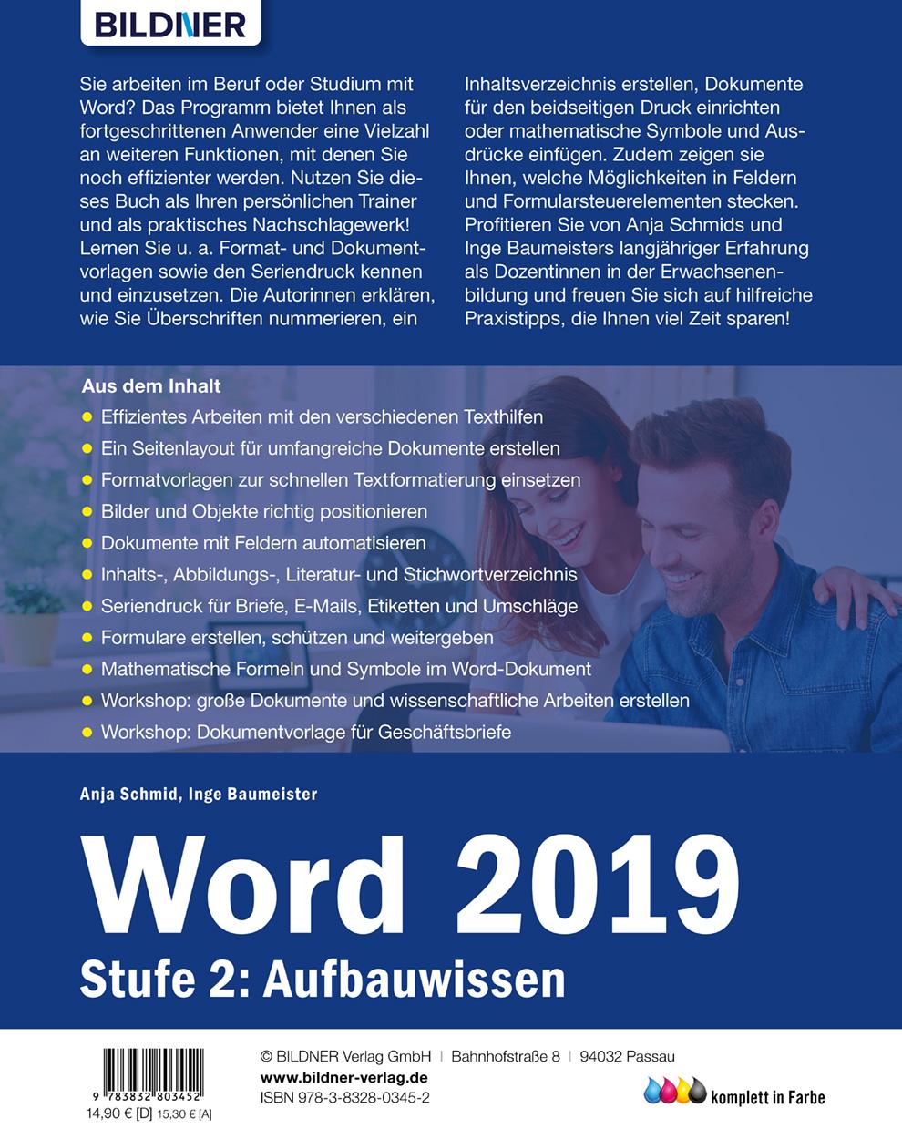 Rückseitencover Word 2019 - Stufe 2: Aufbauwissen
