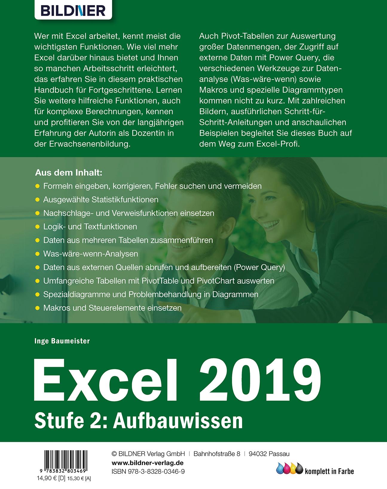Rückseitencover Excel 2019 - Stufe 2: Aufbauwissen