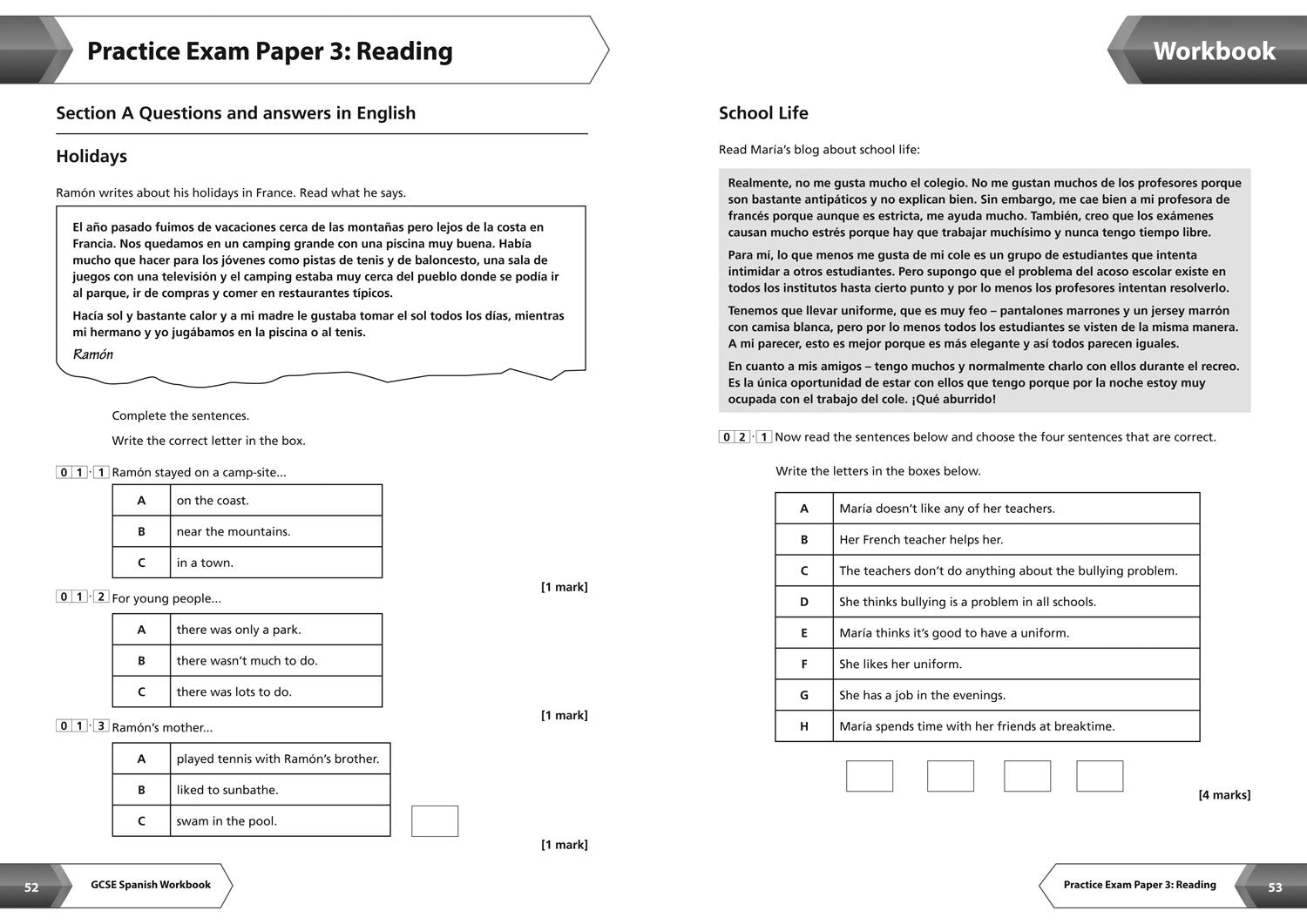 Beispielinhalt (Bild) AQA GCSE 9-1 Spanish Workbook