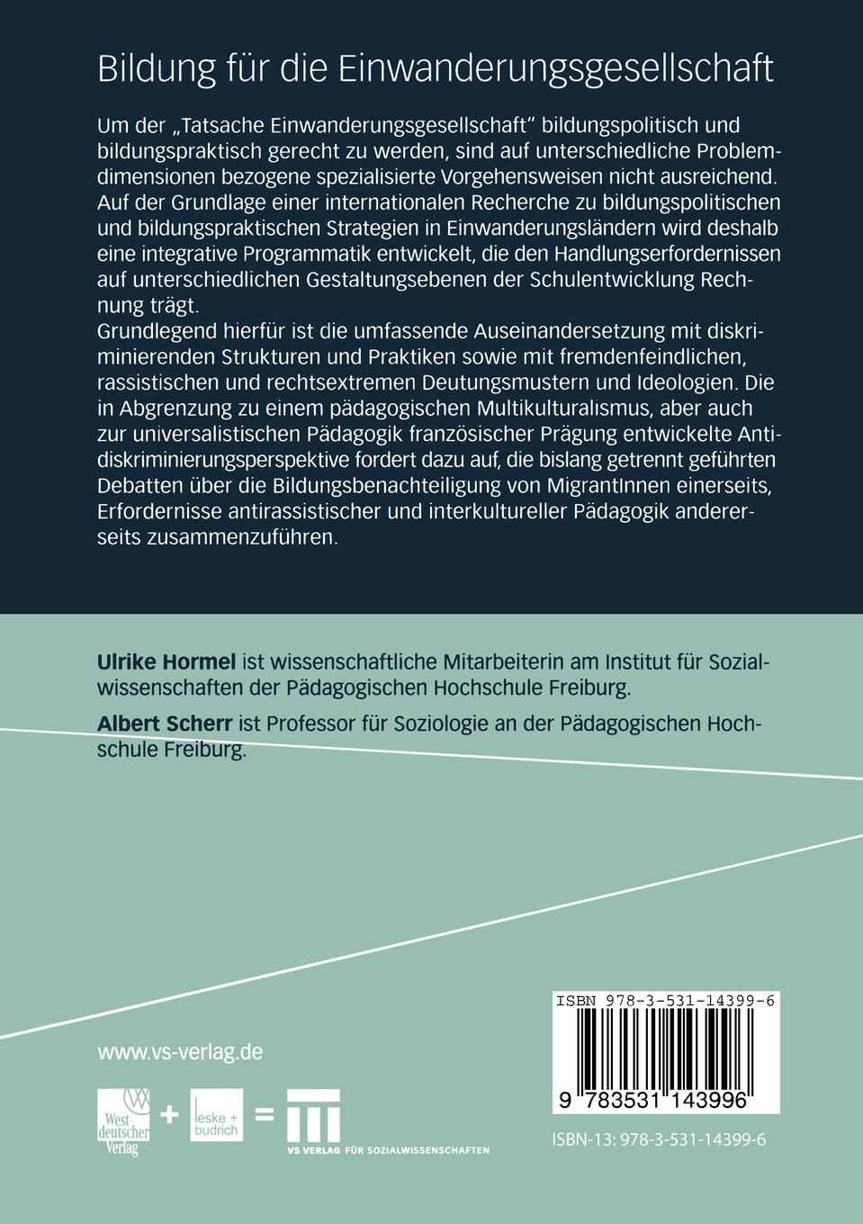 Rückseitencover Bildung für die Einwanderungsgesellschaft