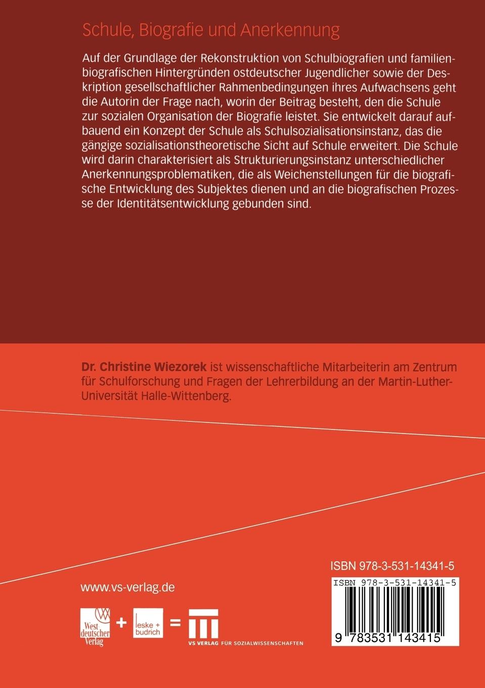 Rückseitencover Schule, Biografie und Anerkennung