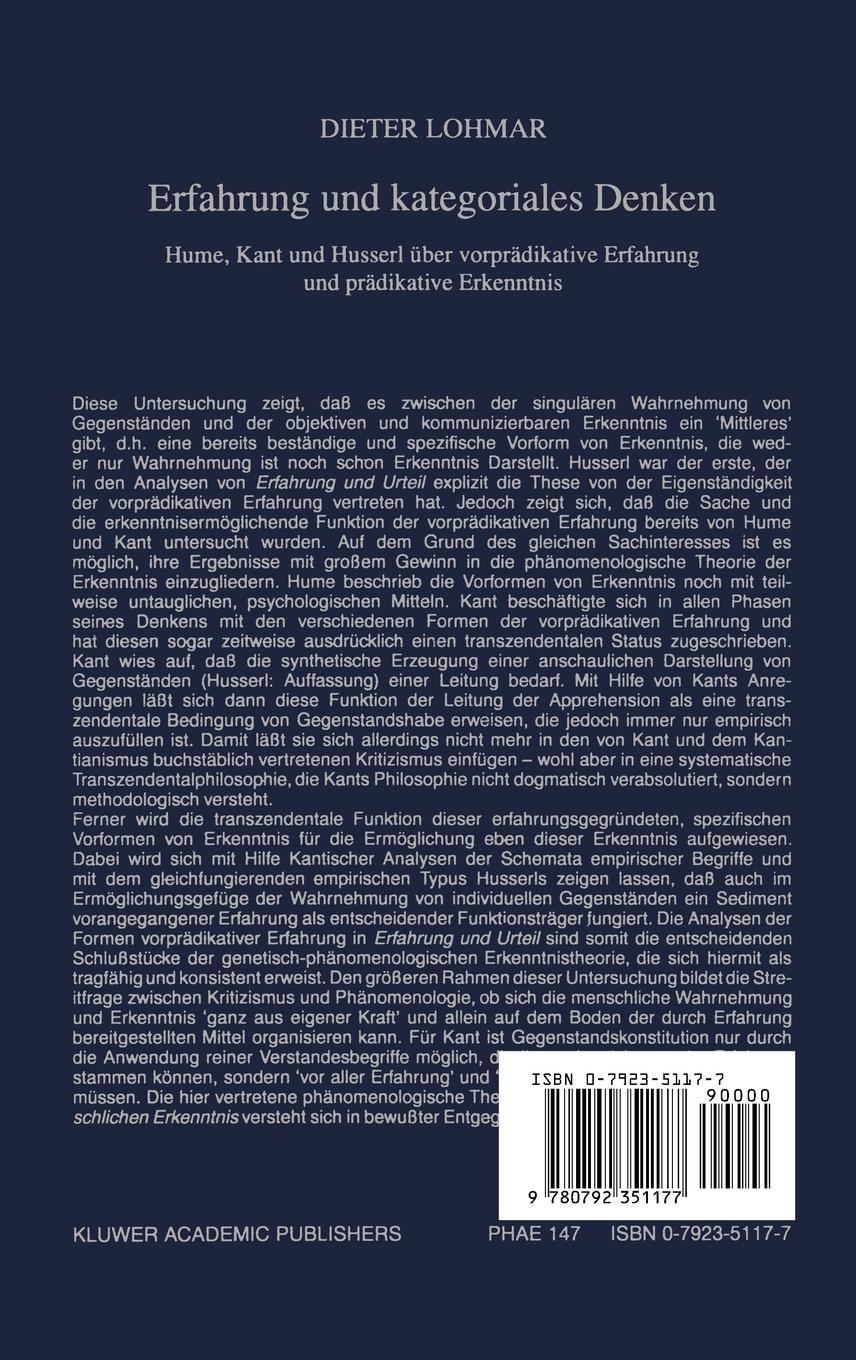 Rückseitencover Erfahrung und Kategoriales Denken