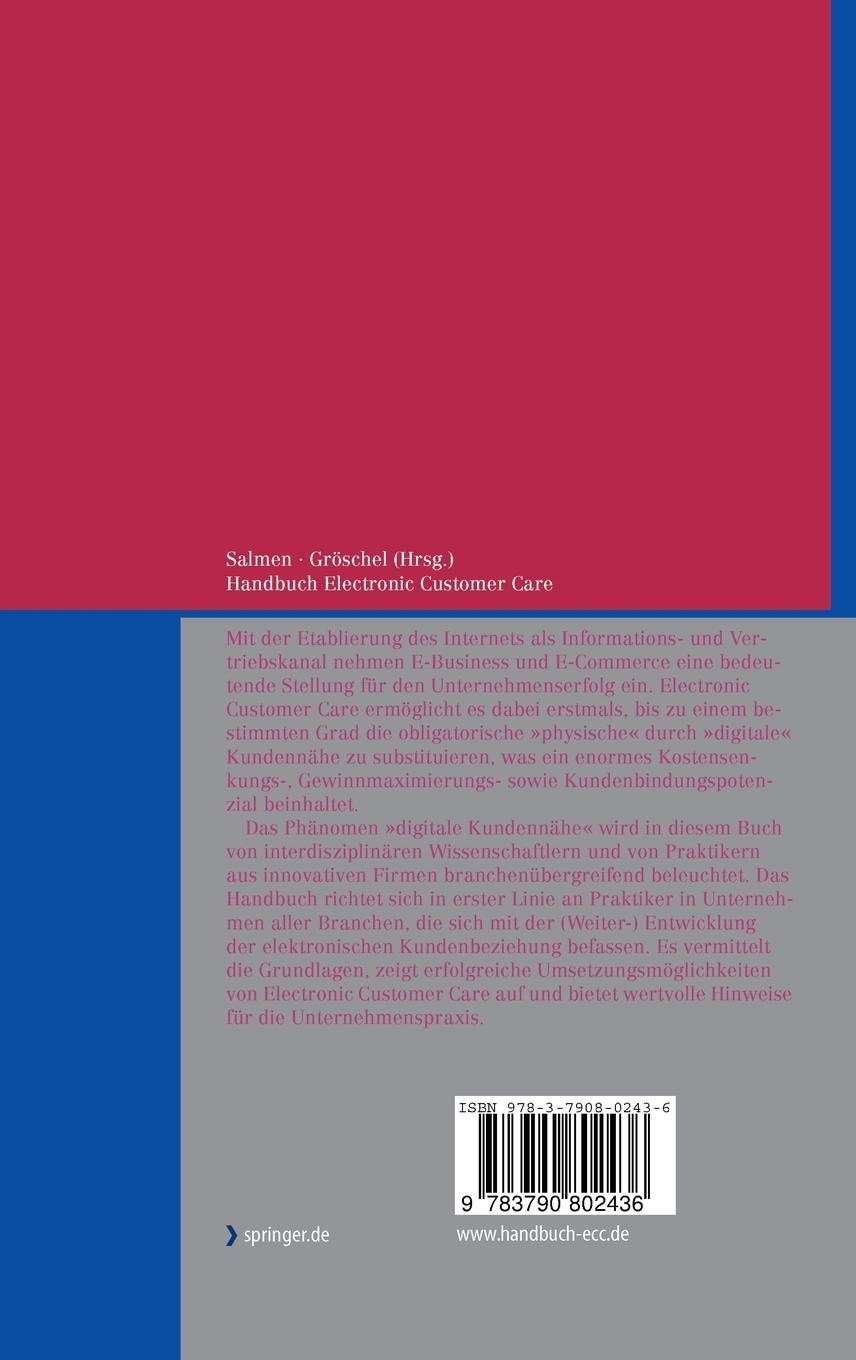 Rückseitencover Handbuch Electronic Customer Care