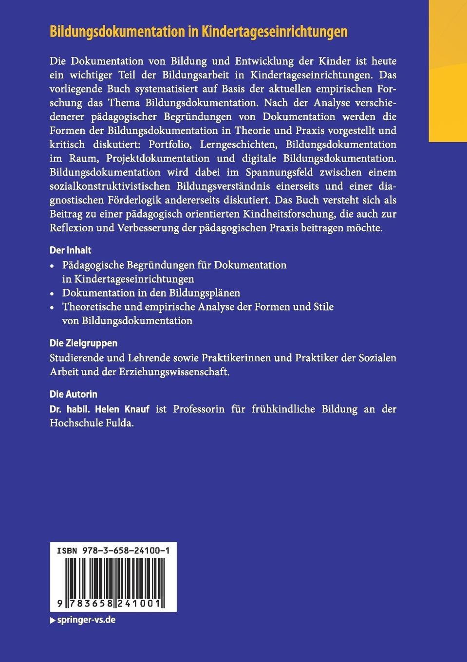 Rückseitencover Bildungsdokumentation in Kindertageseinrichtungen