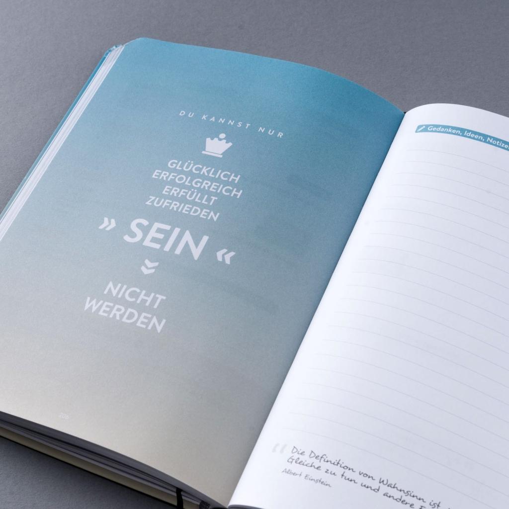 Beispielinhalt (Bild) DRANBLEIBEN Erfolgsjournal, Serious Blue