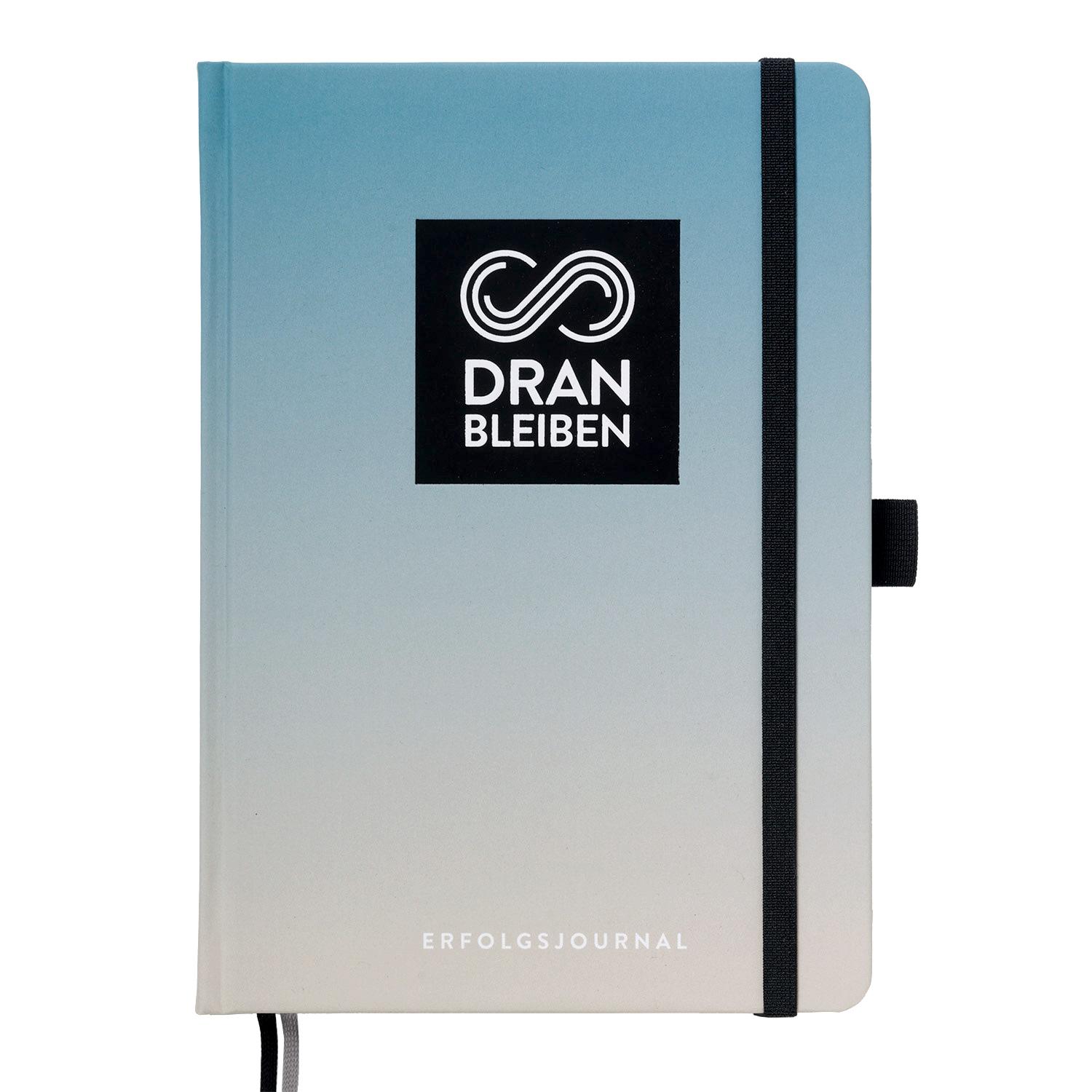 Vorderes Coverbild DRANBLEIBEN Erfolgsjournal, Serious Blue