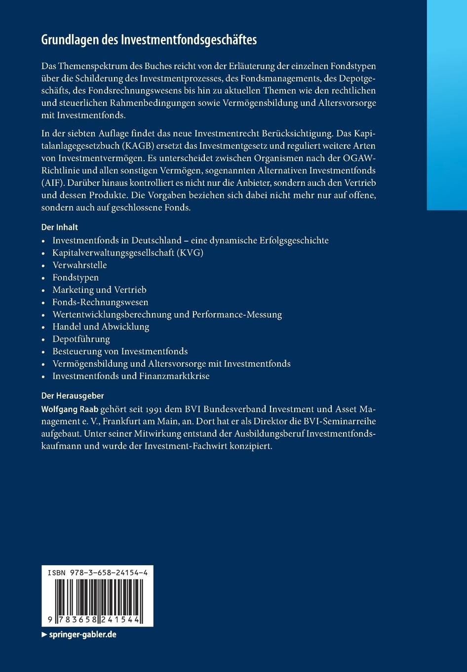 Rückseitencover Grundlagen des Investmentfondsgeschäftes