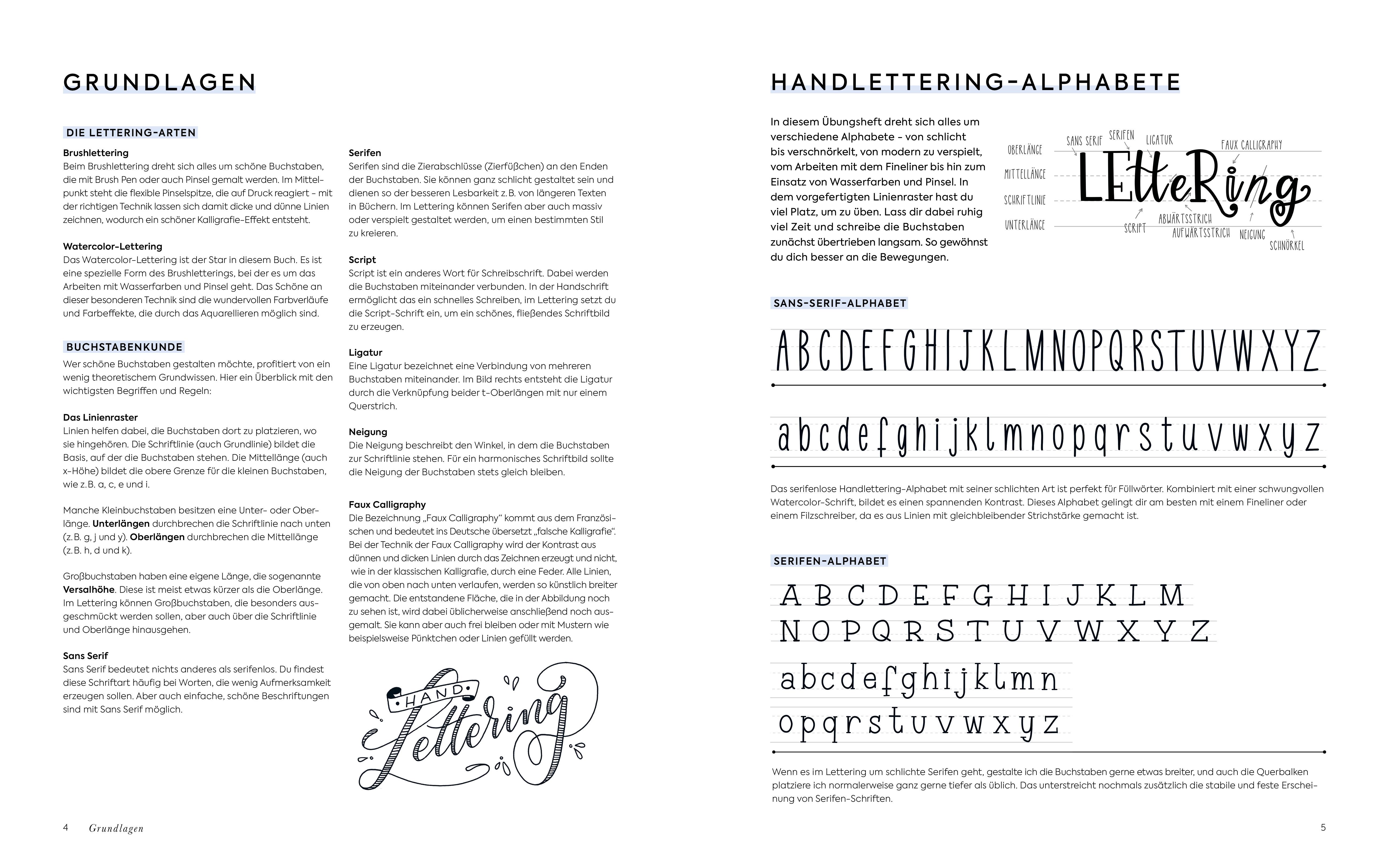 Beispielinhalt (Bild) Handlettering Alphabete Watercolor -Das Übungsheft