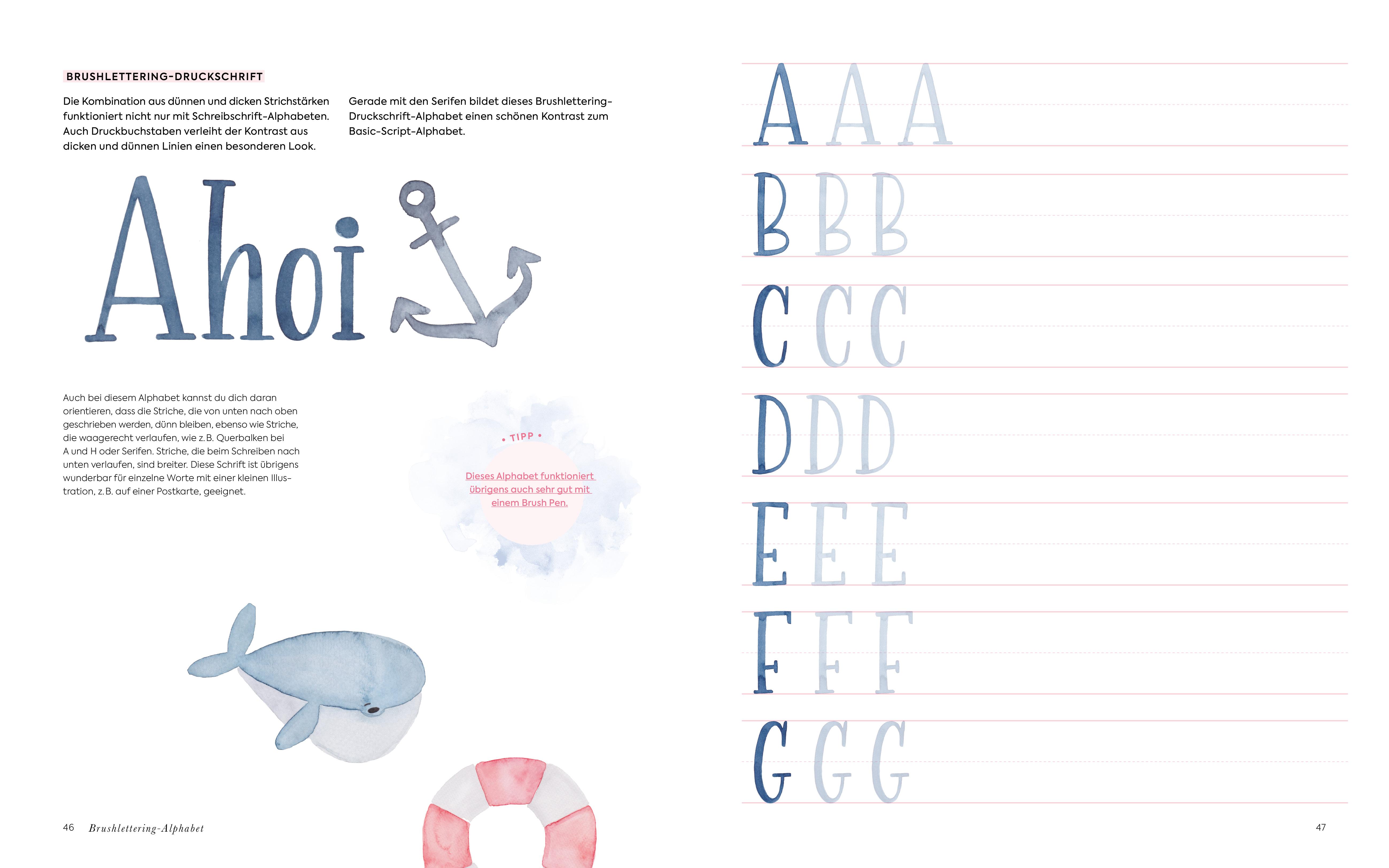 Beispielinhalt (Bild) Handlettering Alphabete Watercolor -Das Übungsheft