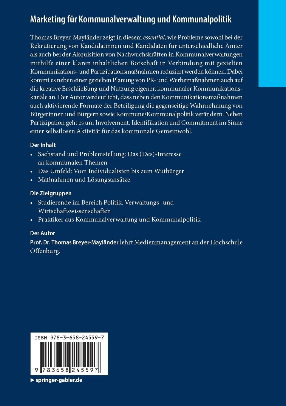 Rückseitencover Marketing für Kommunalverwaltung und Kommunalpolitik