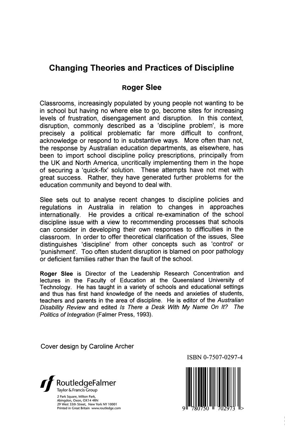 Rückseitencover Changing Theories And Practices Of Discipline