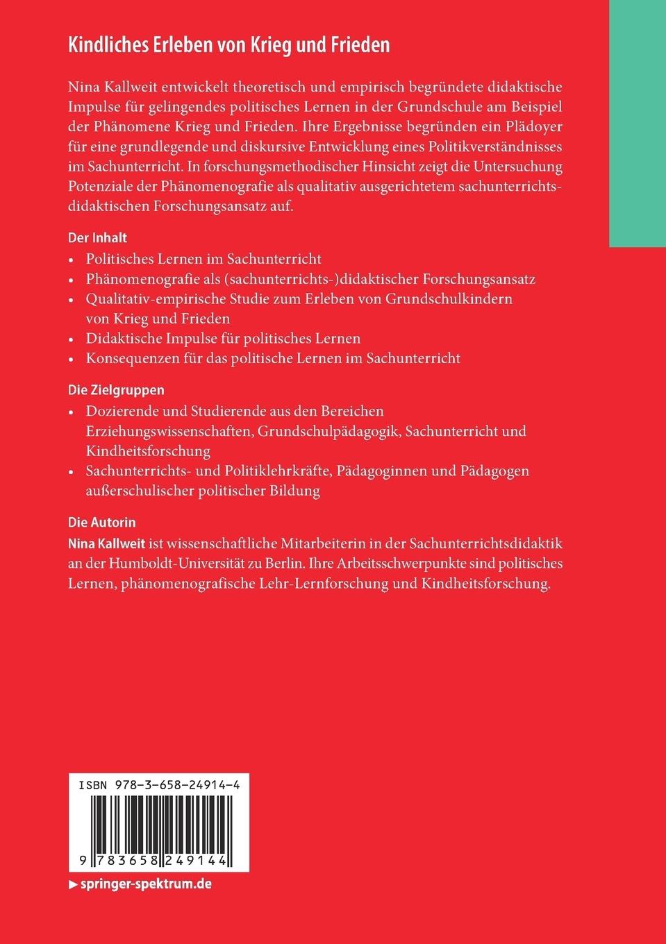 Rückseitencover Kindliches Erleben von Krieg und Frieden