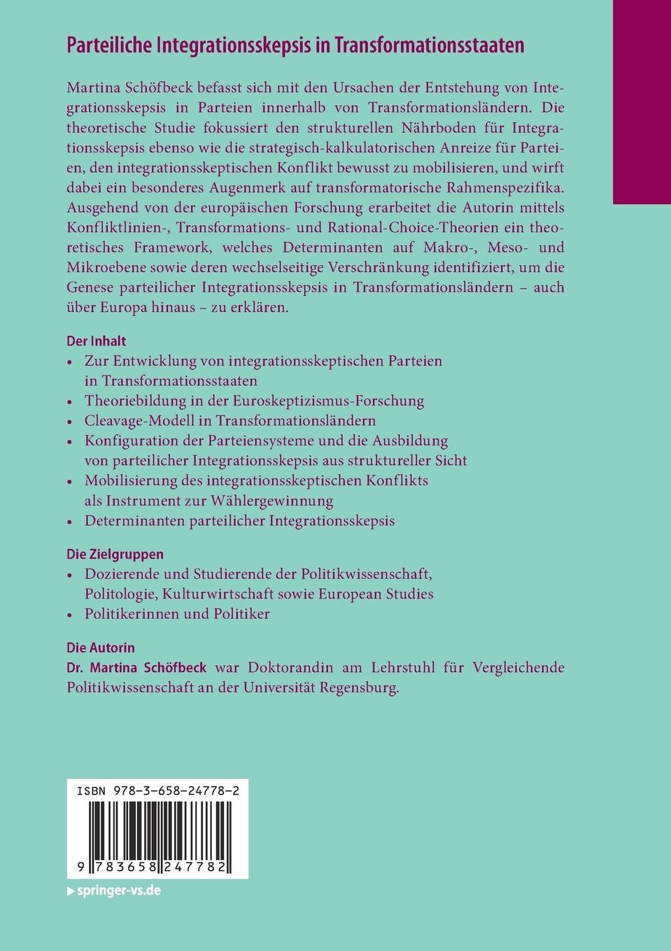 Rückseitencover Parteiliche Integrationsskepsis in Transformationsstaaten