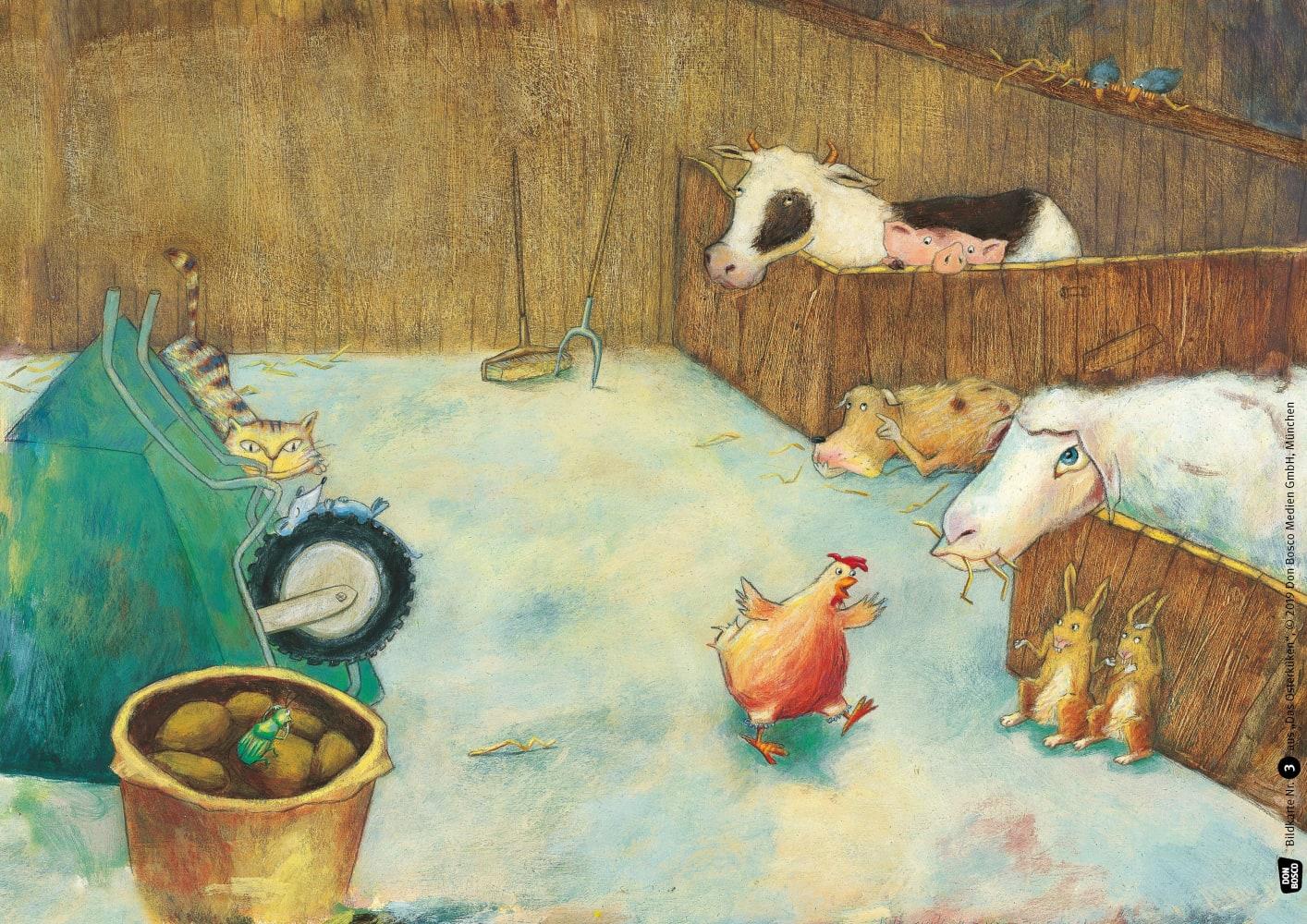 Beispielinhalt (Bild) Das Osterküken. Kamishibai Bildkartenset.