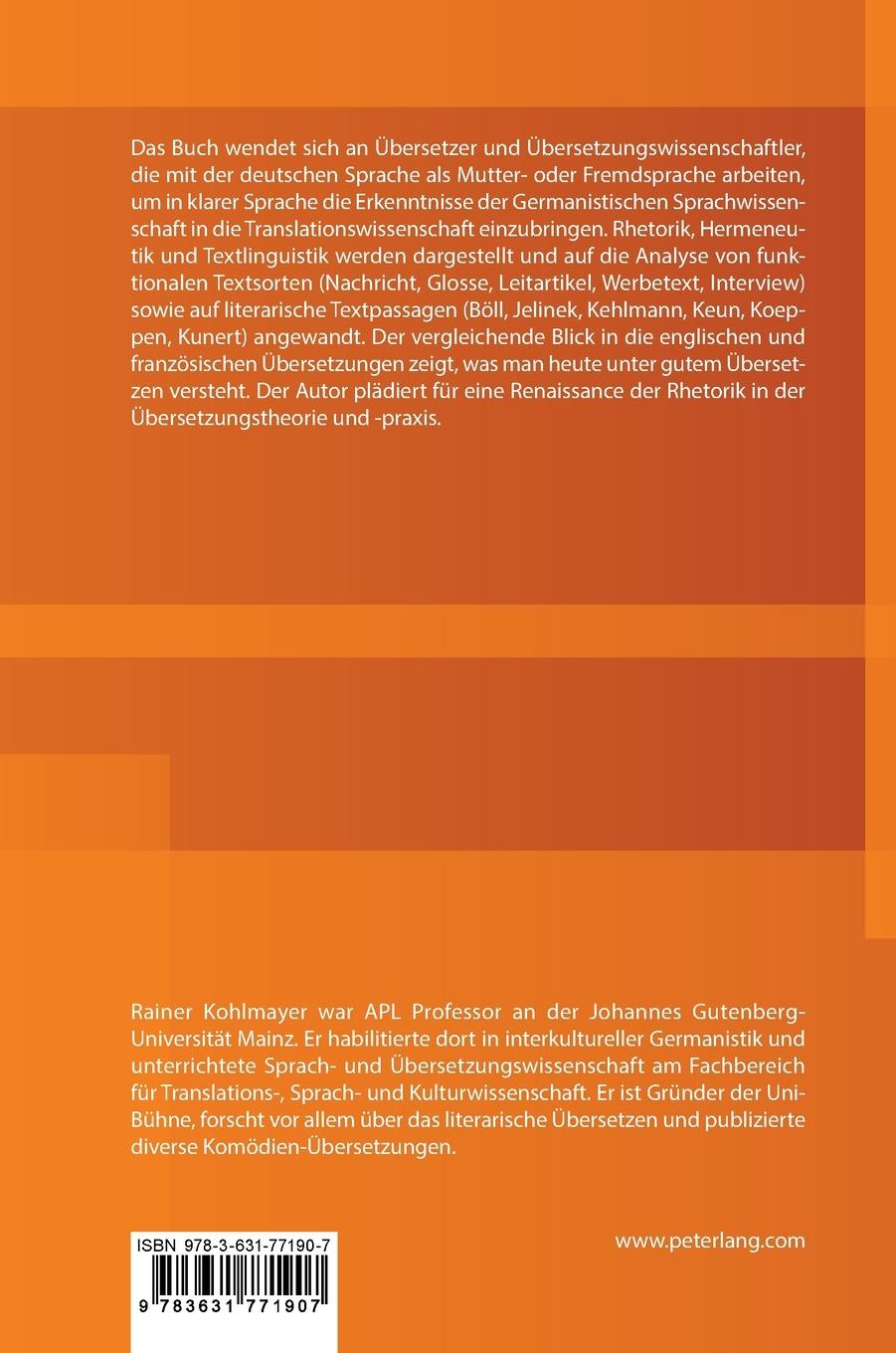Rückseitencover Rhetorik und Translation