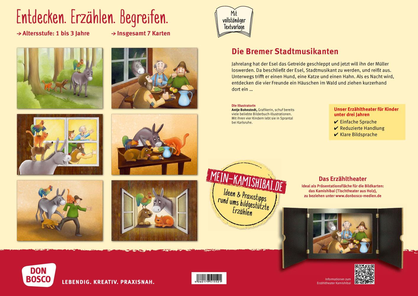 Beispielinhalt (Bild) Die Bremer Stadtmusikanten. Kamishibai Bildkartenset.
