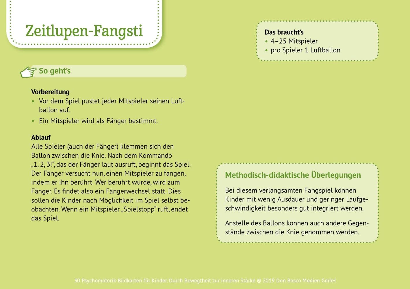 Beispielinhalt (Bild) 30 Psychomotorik-Bildkarten für Kinder