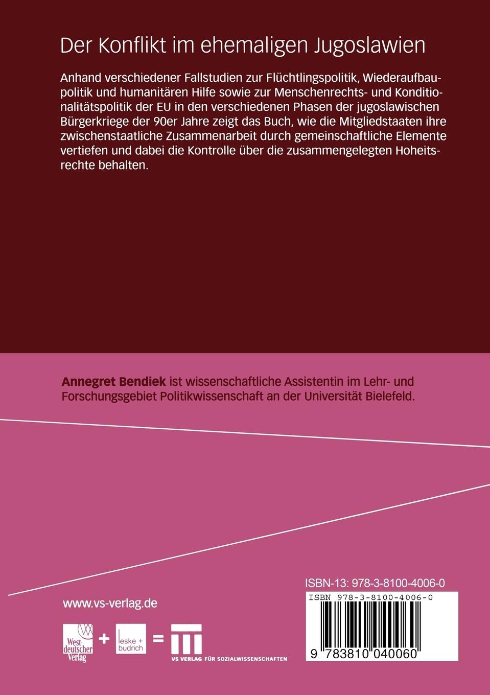 Rückseitencover Der Konflikt im ehemaligen Jugoslawien und die Europäische Integration